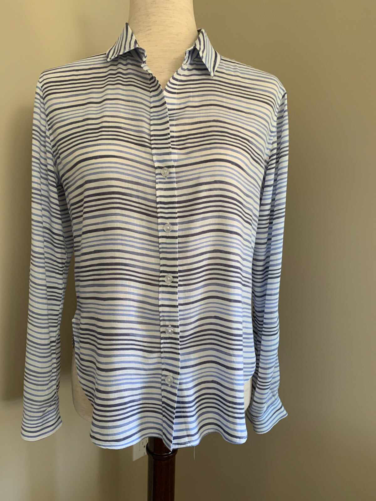 CLOTH & STONE White/Blue Striped Rayon Top, XS0