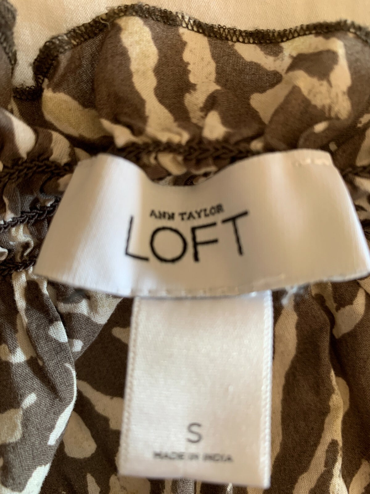 LOFT 100% Cotton Brown & Cream Animal Print Tank with Ruffles5