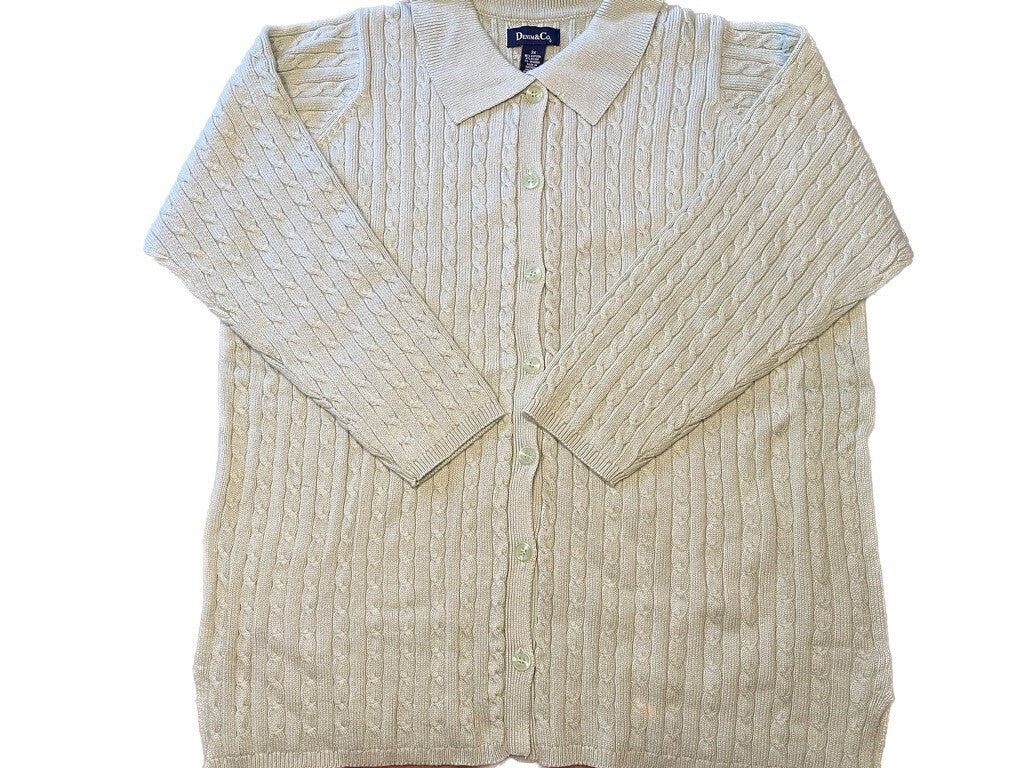 DENIM & CO New Jade Green Cable Knit cotton Cardigan Sweater, Size 3X3