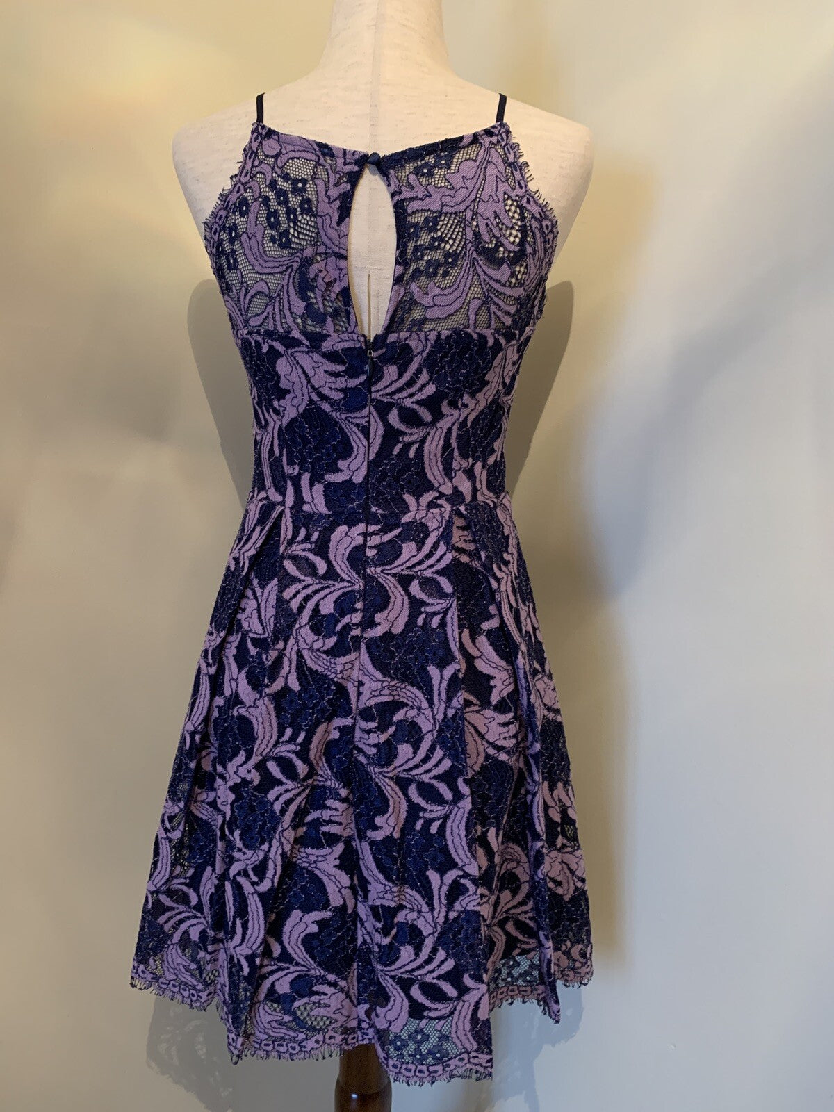 FRANCESCA’S lace halter dress in purple and blue5