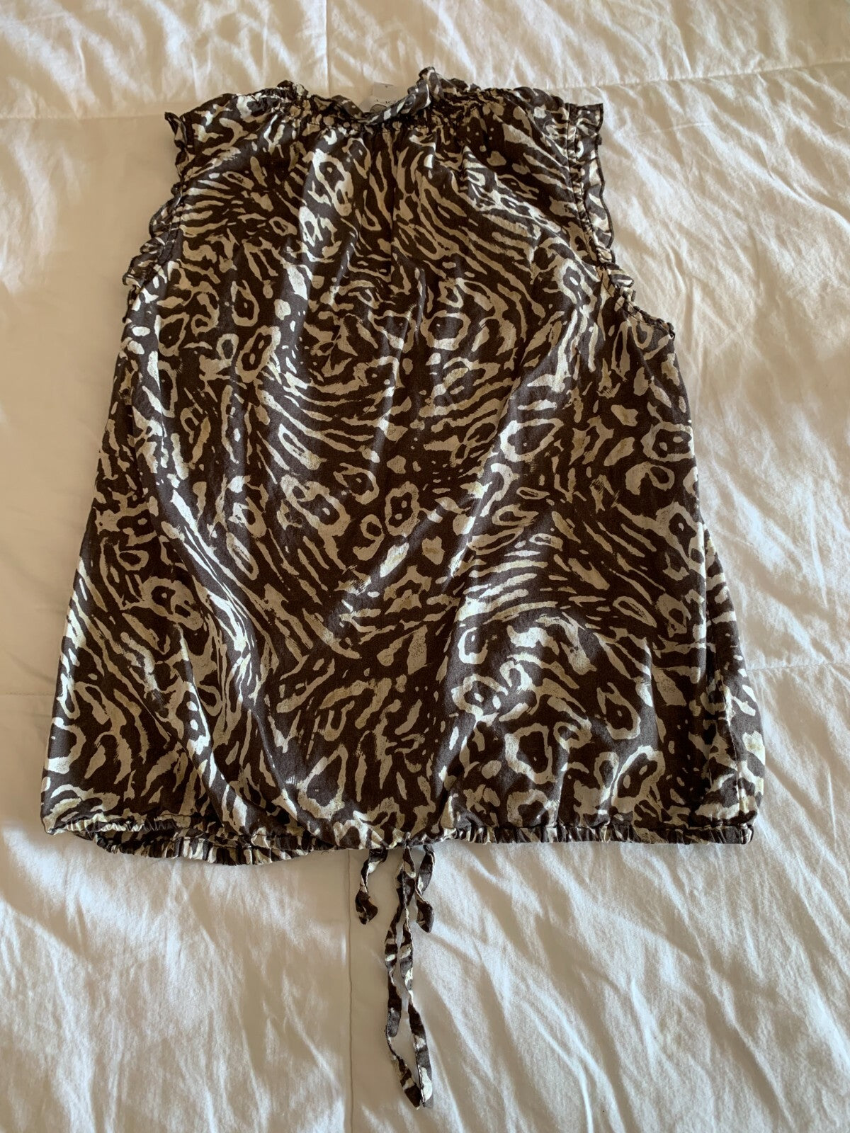 LOFT 100% Cotton Brown & Cream Animal Print Tank with Ruffles3