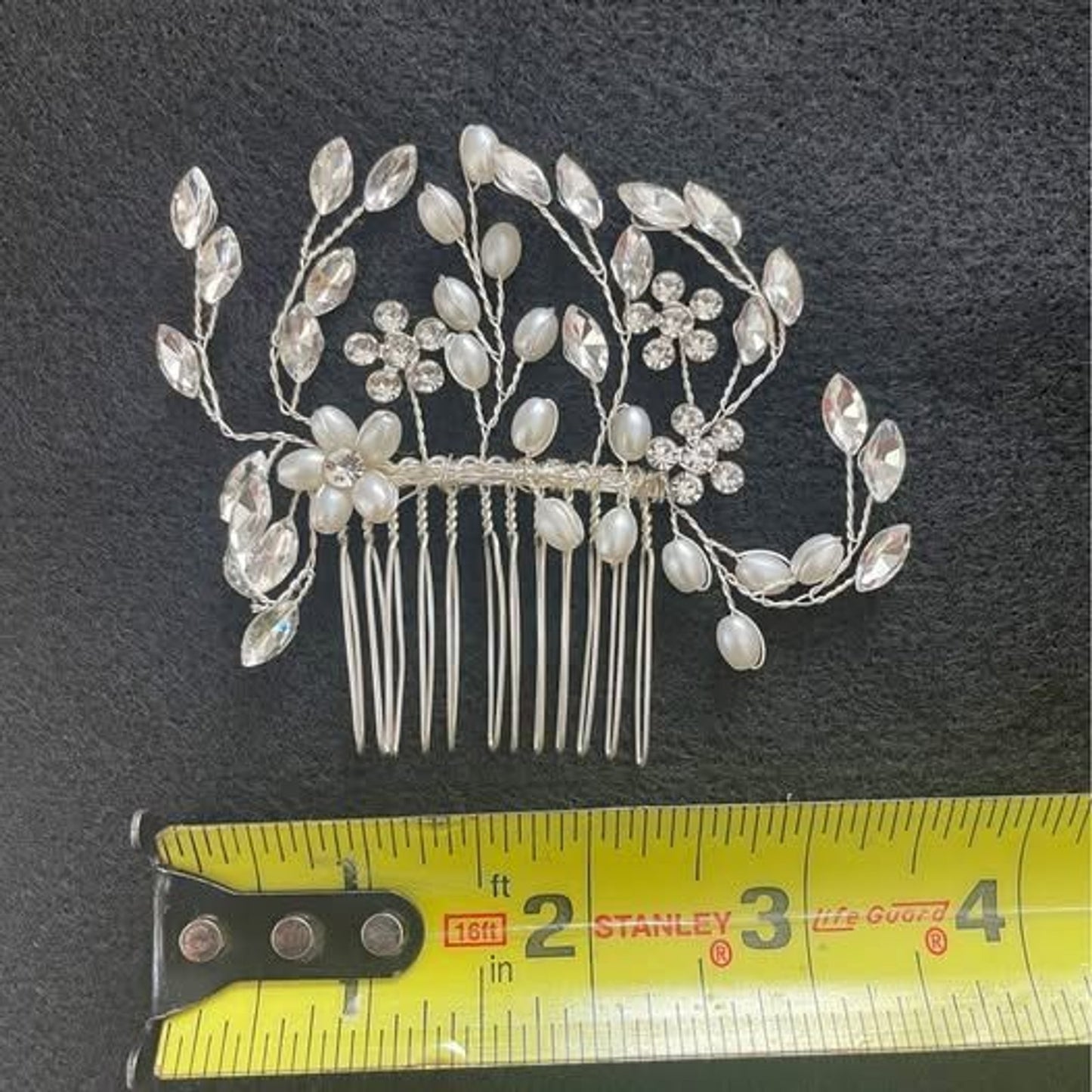 Beautiful Silver, Pearl, and Rhinestone Wedding hair comb3