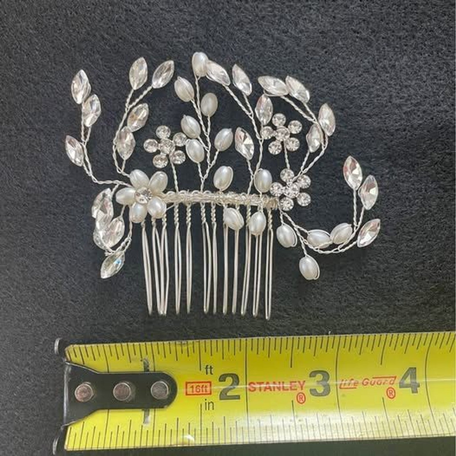 Beautiful Silver, Pearl, and Rhinestone Wedding hair comb3