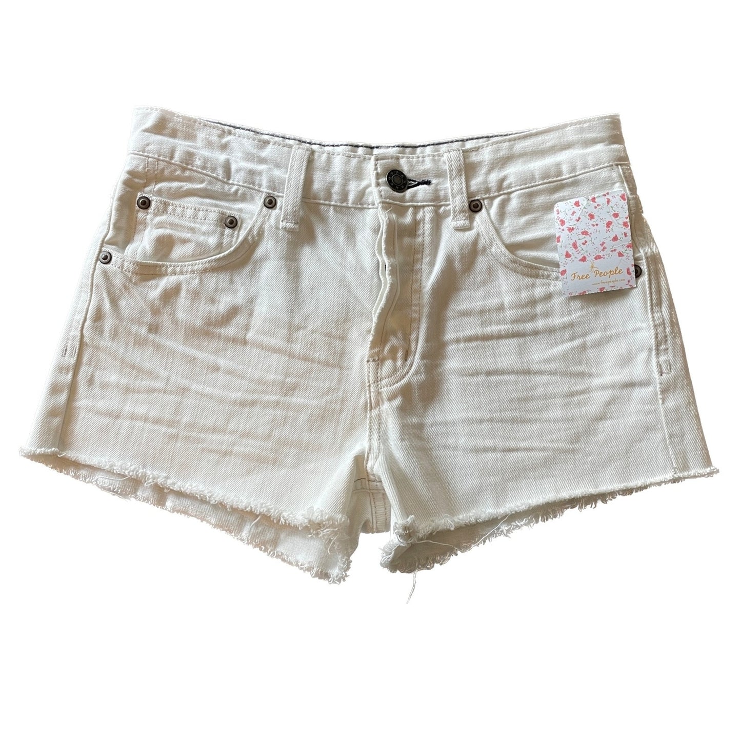 FREE PEOPLE New Off-White Jean Frayed Shorts, Size 250