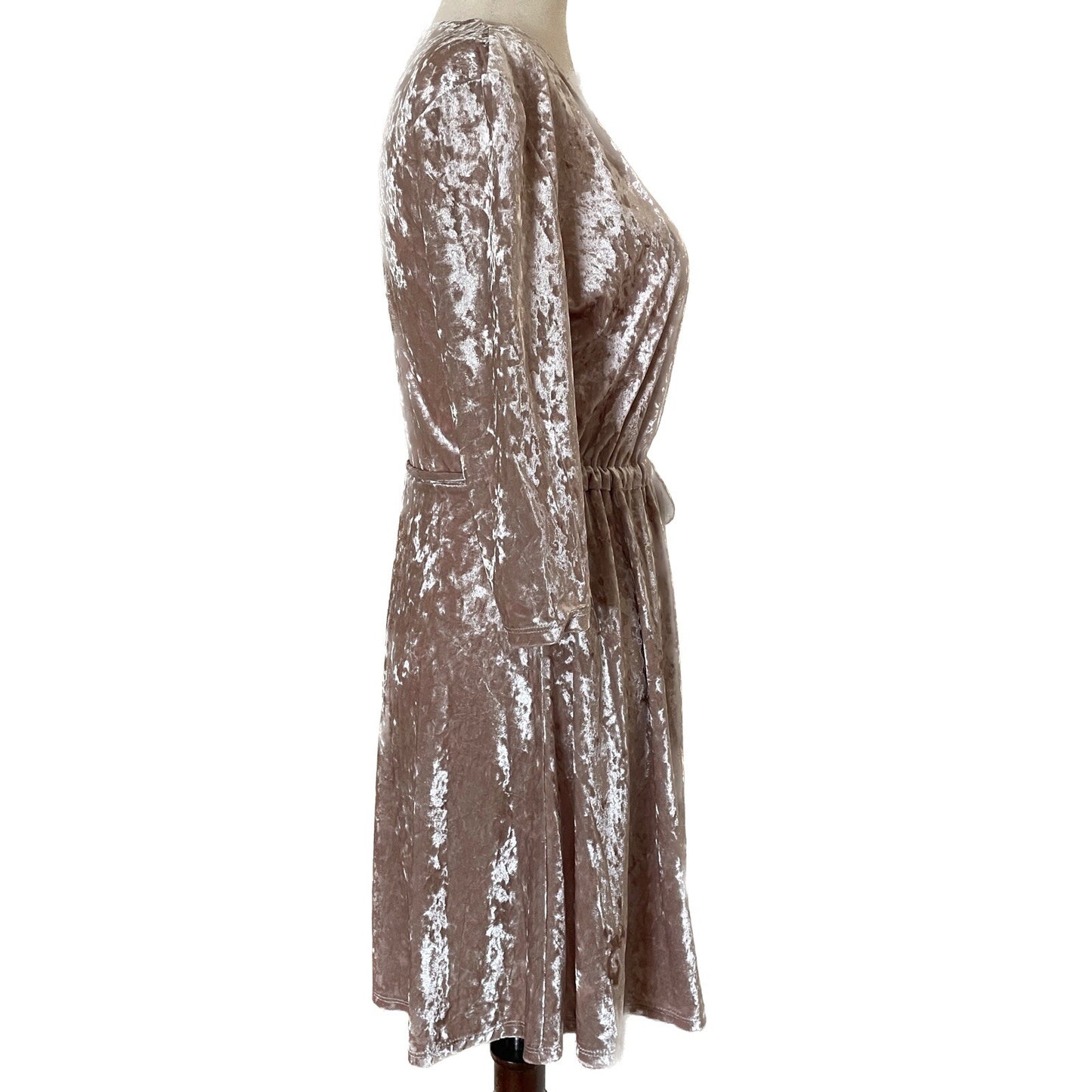 TWENTY New Crushed Velvet Champagne Wrap-Around Dress, Size XS1