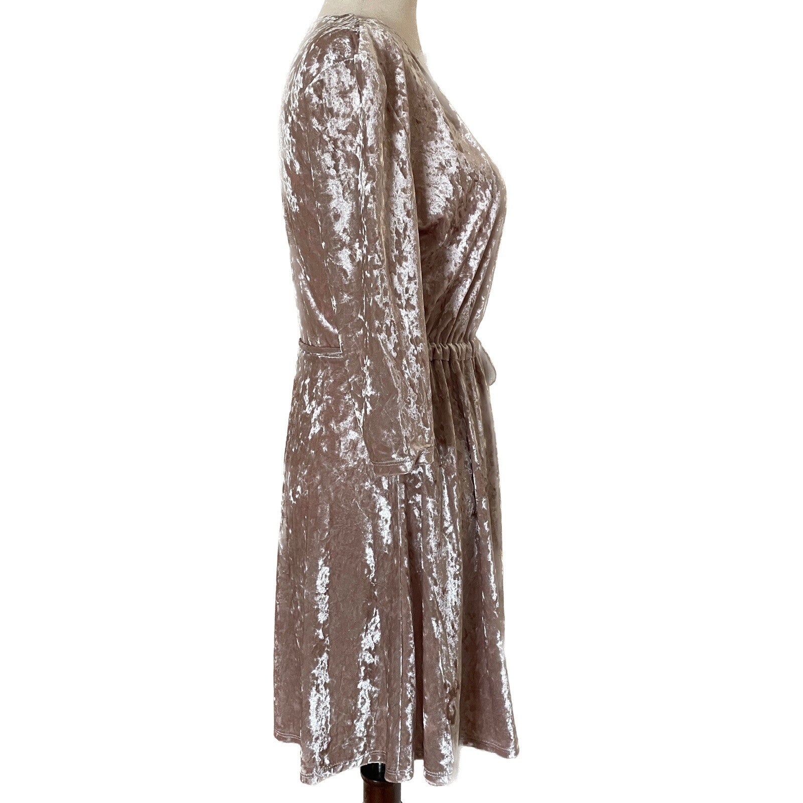 TWENTY New Crushed Velvet Champagne Wrap-Around Dress, Size XS1