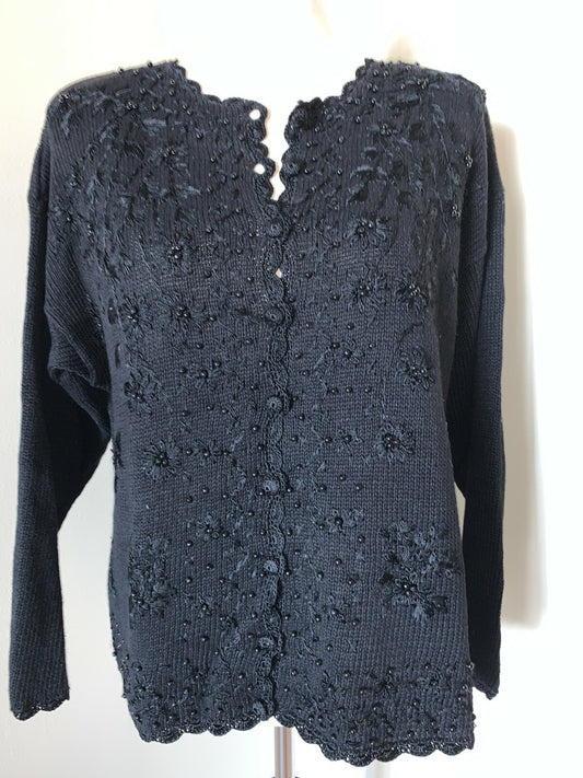 CARLY ST CLAIRE Vintage Black Beaded Cardigan0