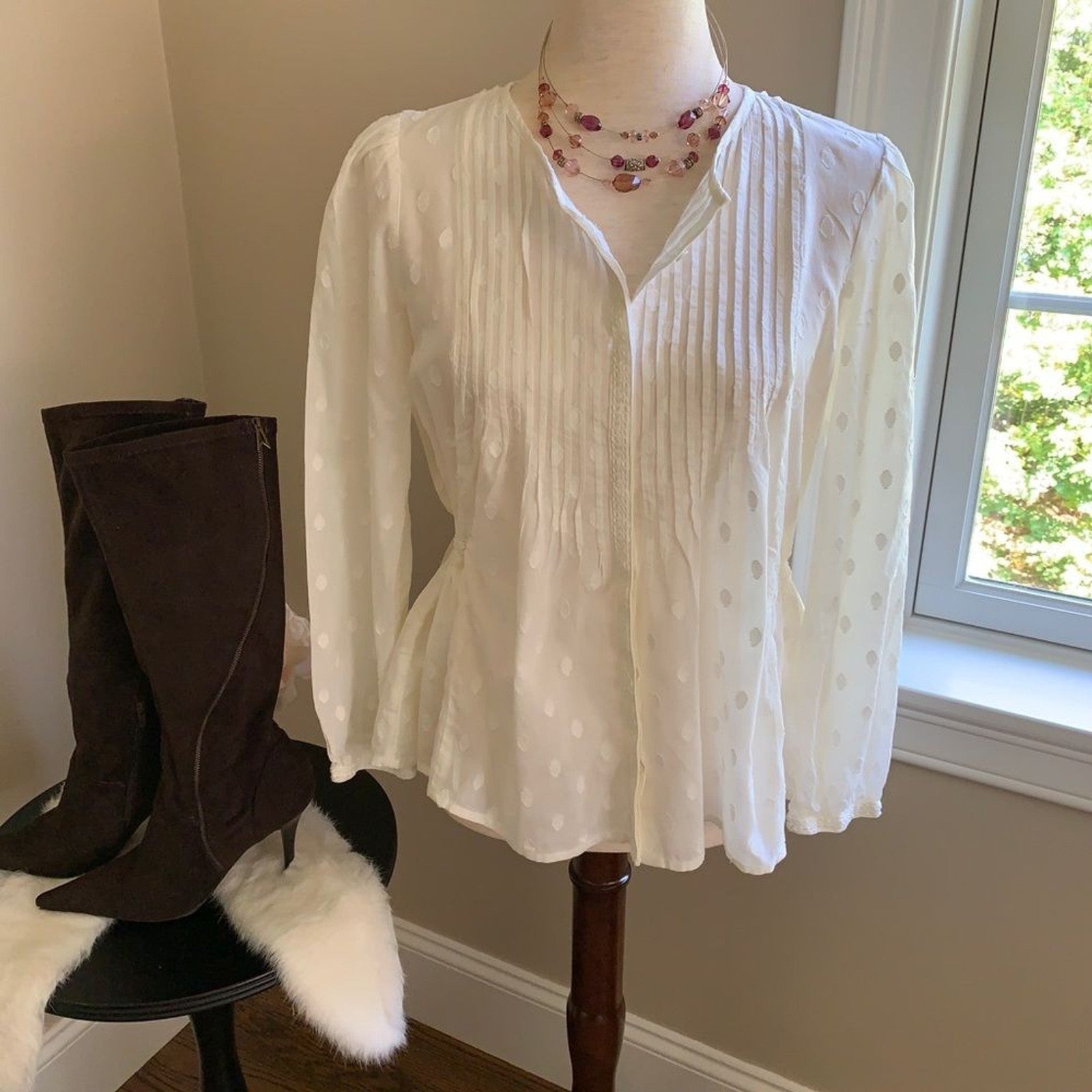 ECOTE 100% Cotton Peasant Cream Blouse0