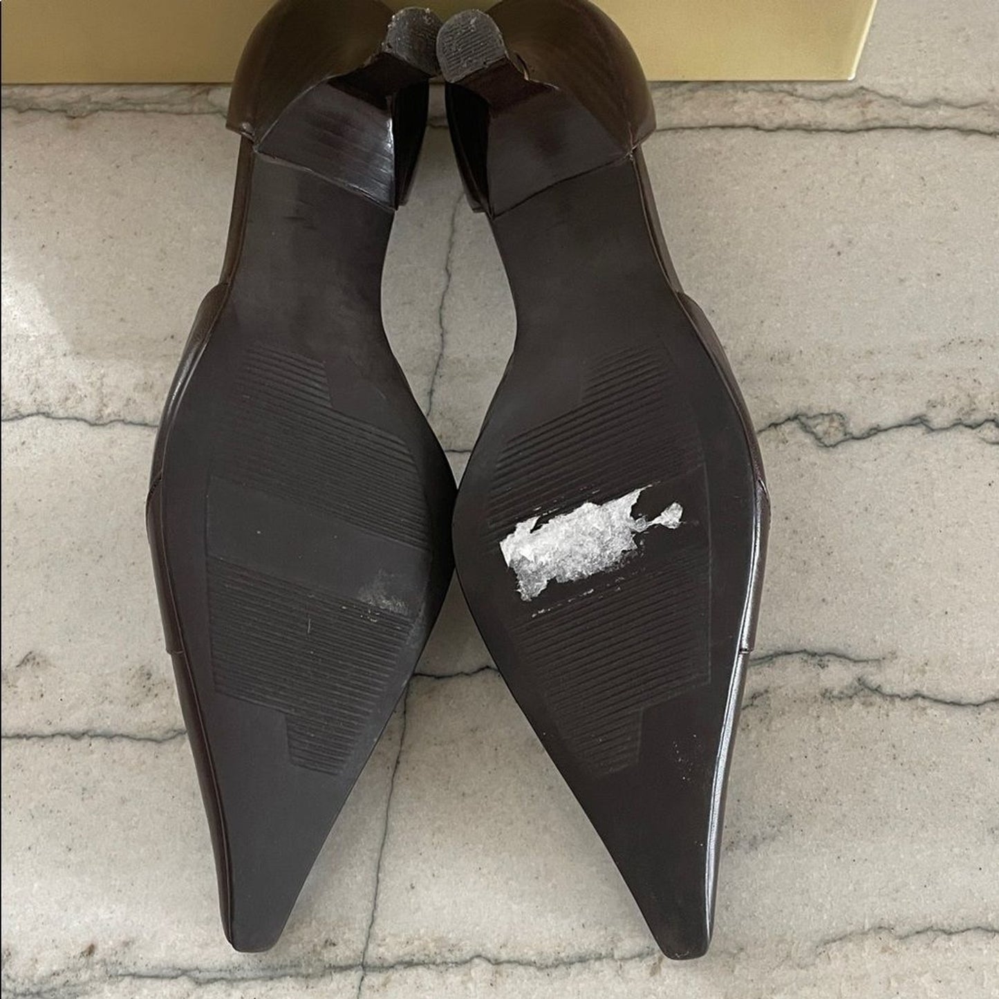 Michael Shannon Chocolate Heels with Gold Accent2