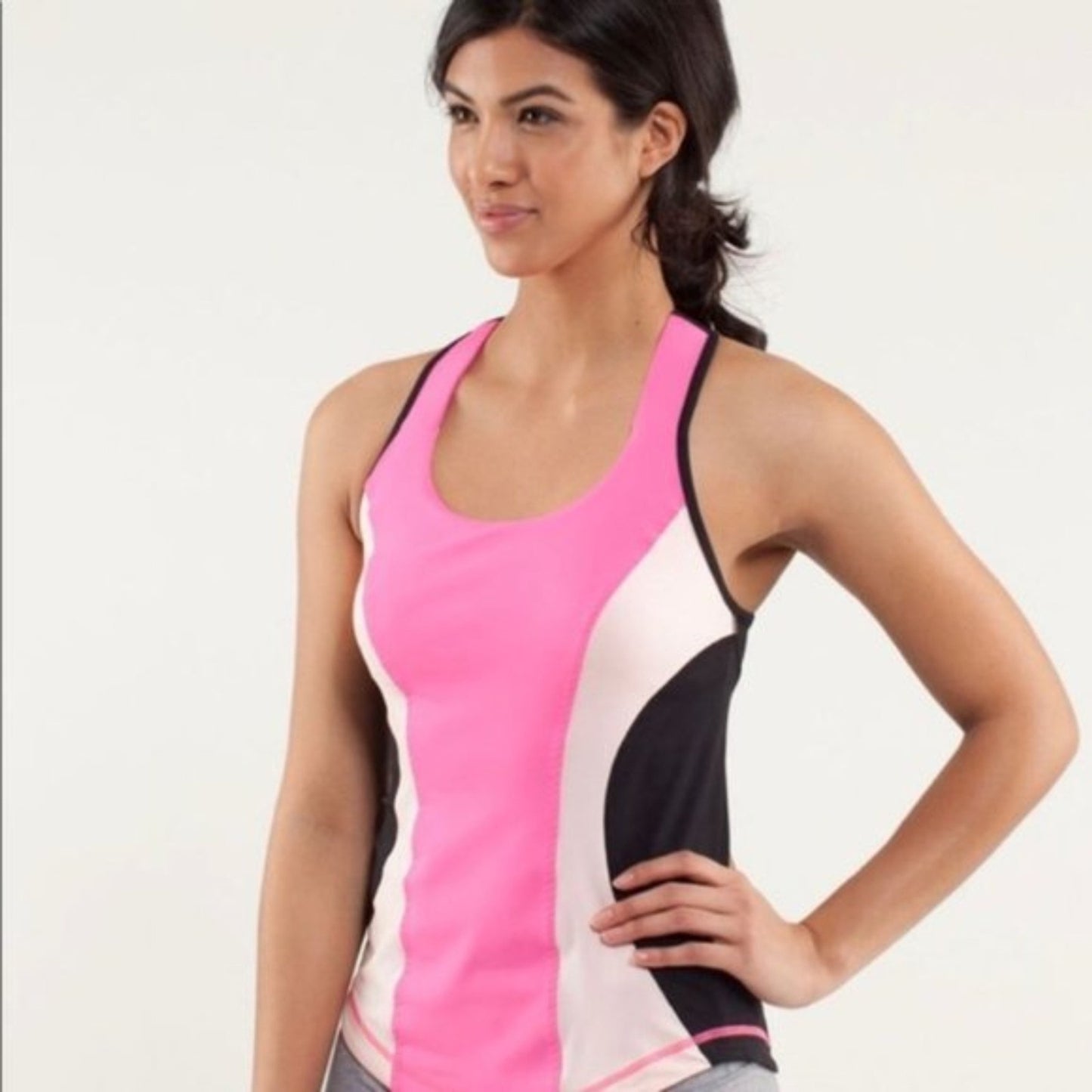 LULULEMON Cardio Kick Tank Pink, Black, White Top with Running Racerback, Size 20