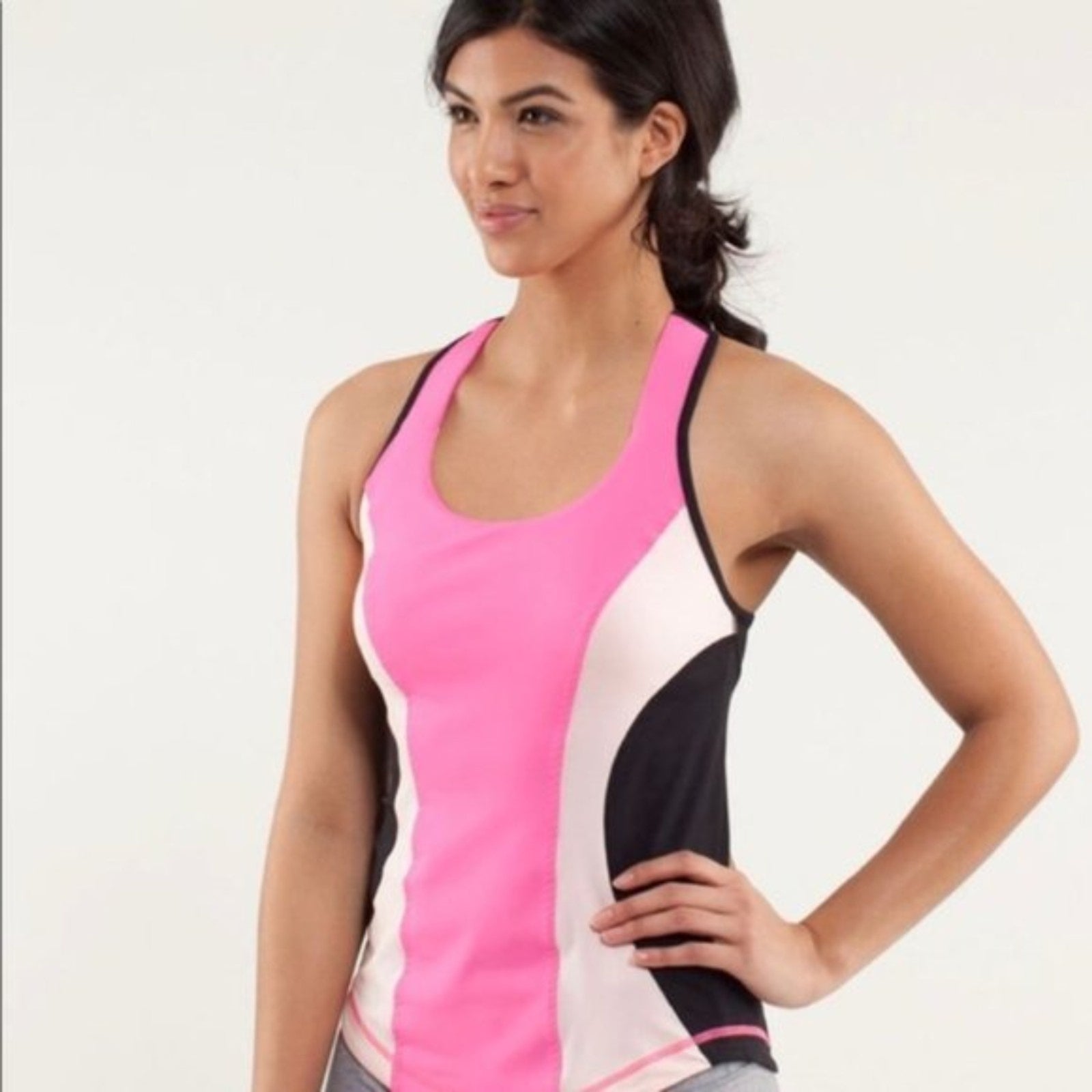 LULULEMON Cardio Kick Tank Pink, Black, White Top with Running Racerback, Size 20