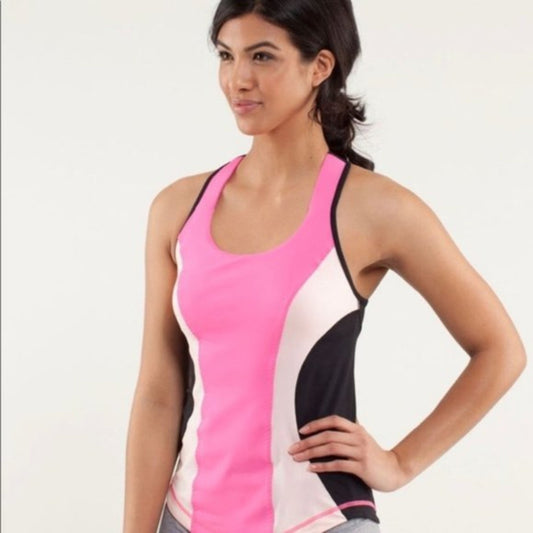 LULULEMON Cardio Kick Tank Pink, Black, White Top with Running Racerback, Size 20
