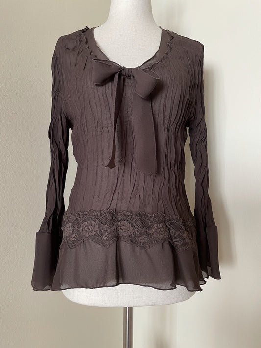 ALLISON TAYLOR Sheer Pleated Lace Blouse, Size Medium0