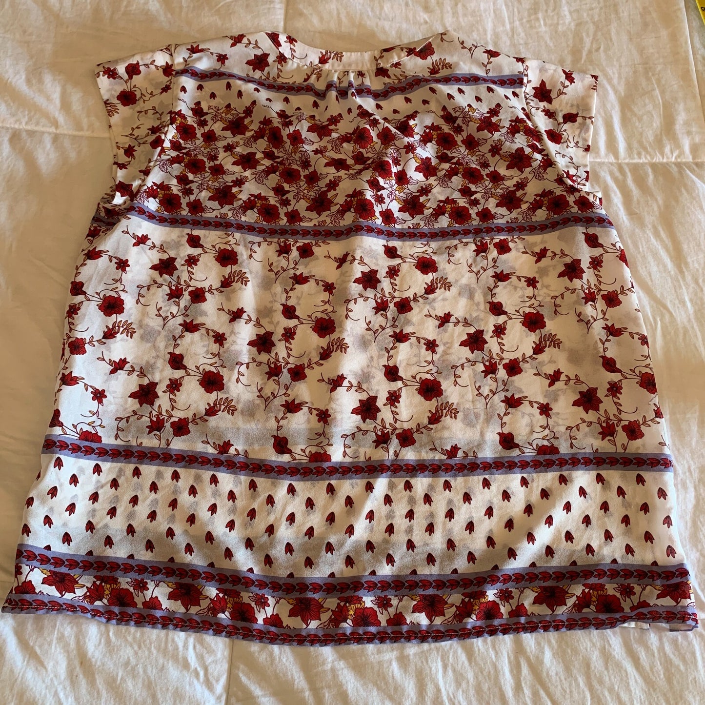 LIZ CLAIRBORN Rust and Cream Floral Sleeveless Blouse, Size Large3