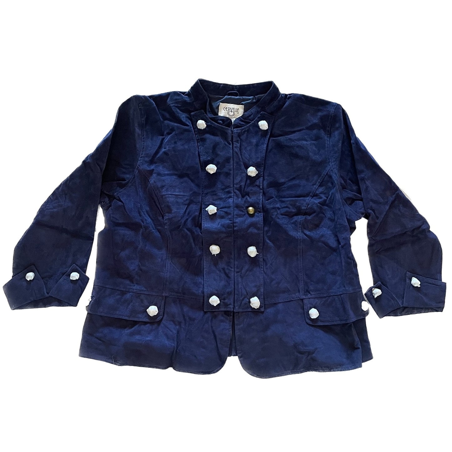 CERVELLE New Cobalt Blue Suede Peplum Jacket with Brass Buttons, Size 3X2