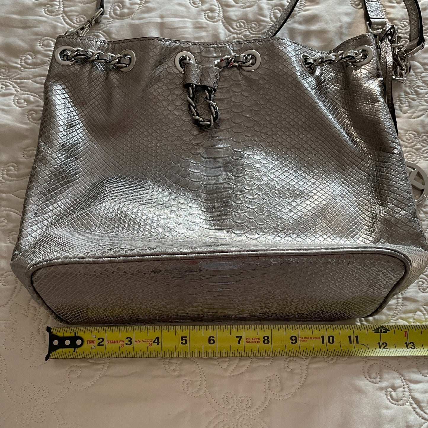 MICHAEL KORS Frankie Metallic Leather Crocodile-embossed Large Shoulder Bag9