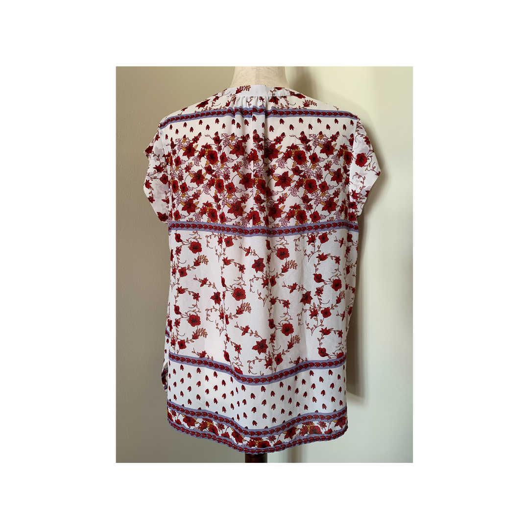 LIZ CLAIRBORN Rust and Cream Floral Sleeveless Blouse, Size Large1