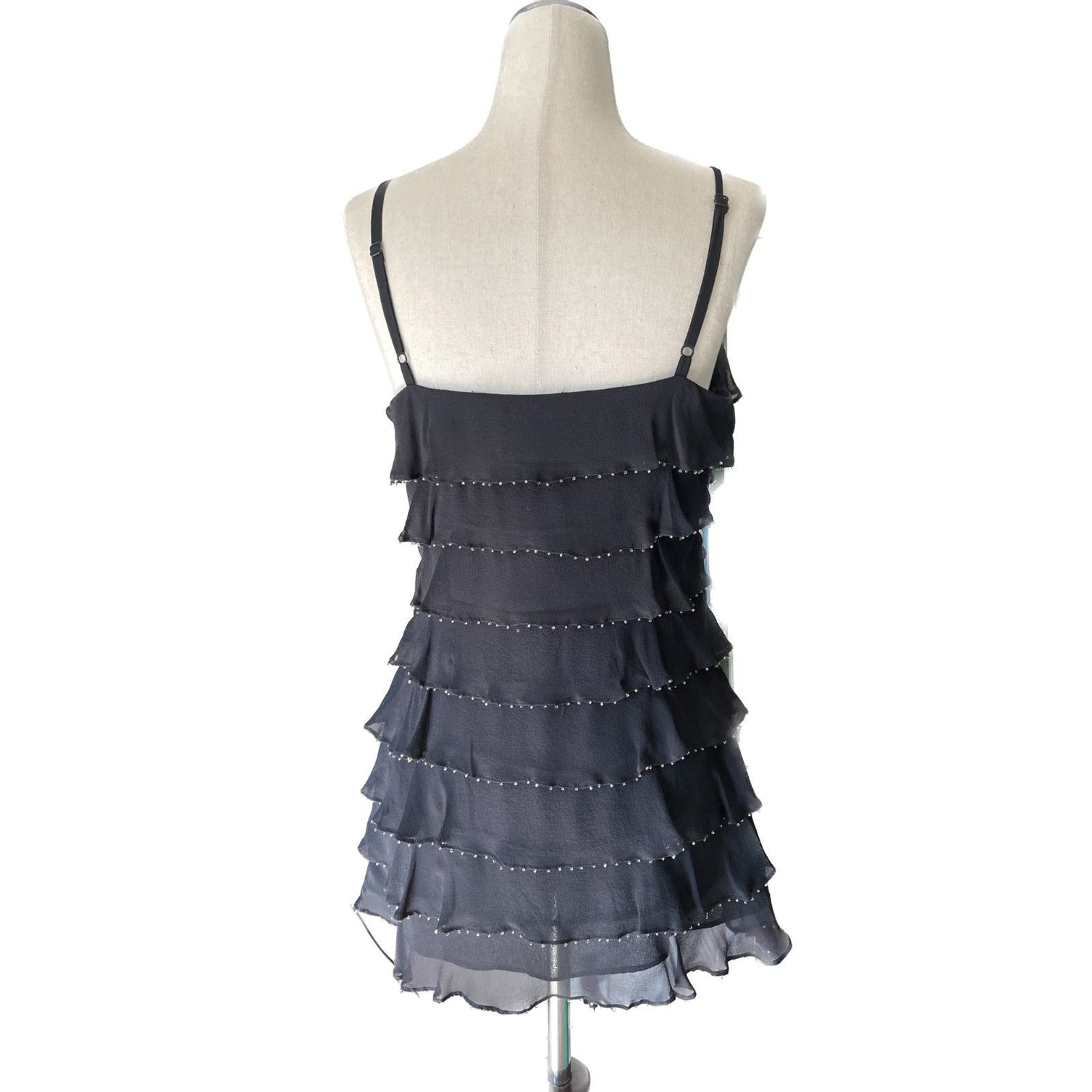 INC INTERNATIONAL CONCEPTS New 100% Silk Black Beaded Ruffle Camisole Tank, Sz 42