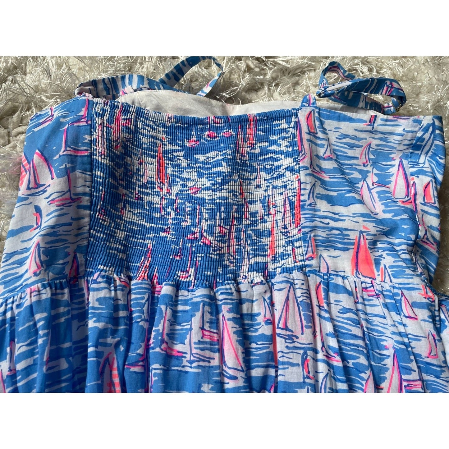 LILLY PULITZER ANALEESE Cotton Midi Dress, Zanzibar Blue Boatylicious, Size 1010