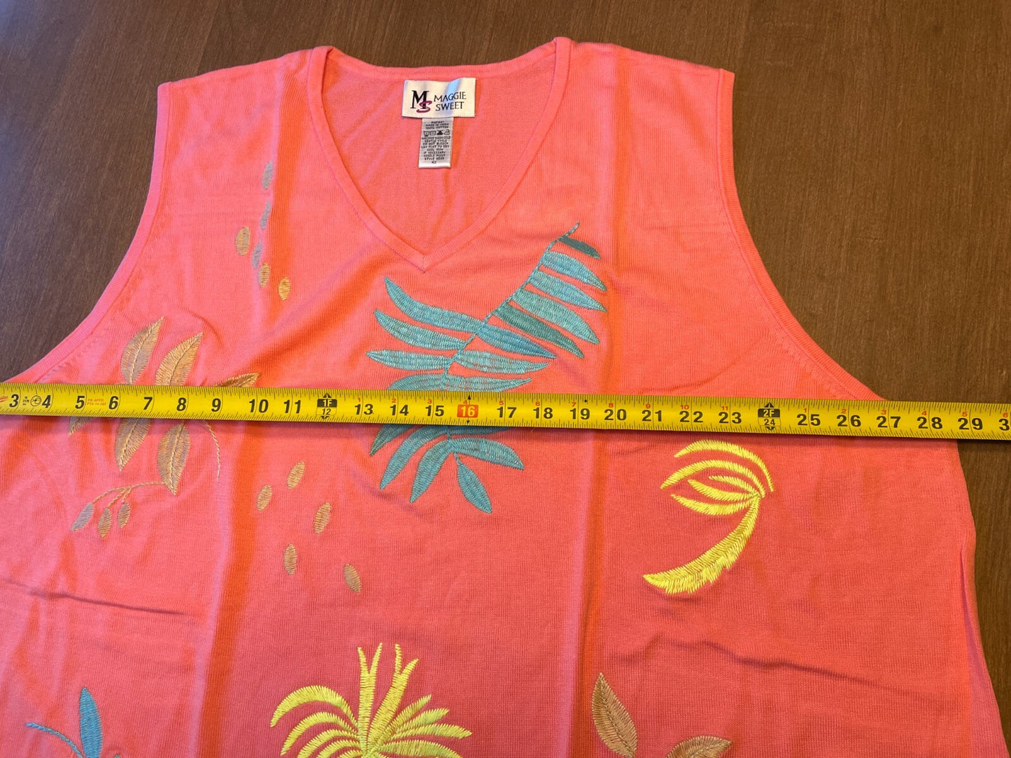MAGGIE SWEET New 100% Cotton Embroidered Coral Palm Trees Knit Tank, Size 4X8