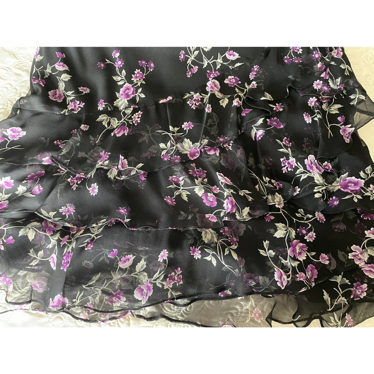 ROBBIE BEE NWOT Black & Purple Floral 100% Silk Slip Dress w/Sequin Top, Size 4P7