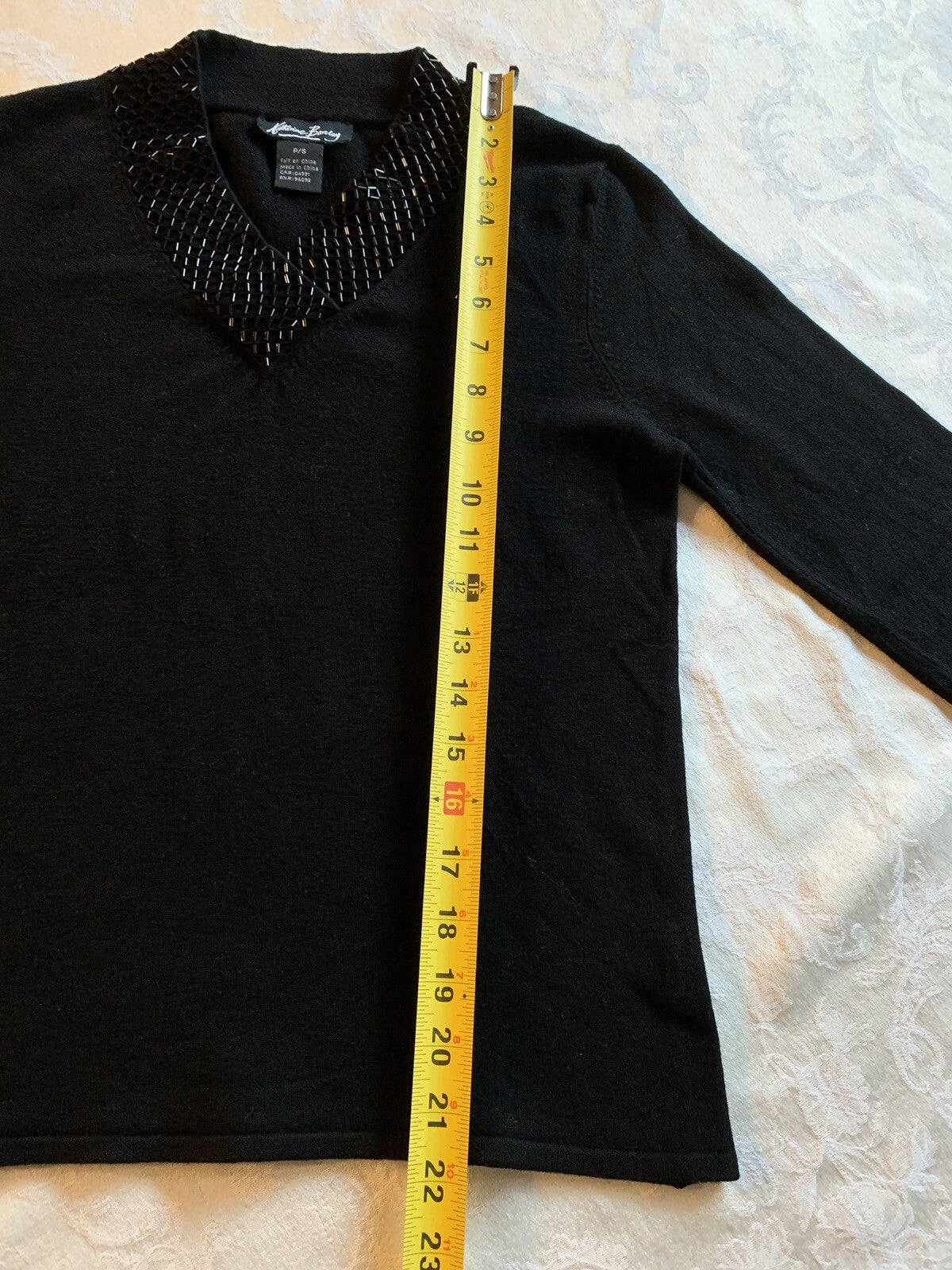 KATHERINE BARCLAY Black Sweater w/Beaded V-Neck9