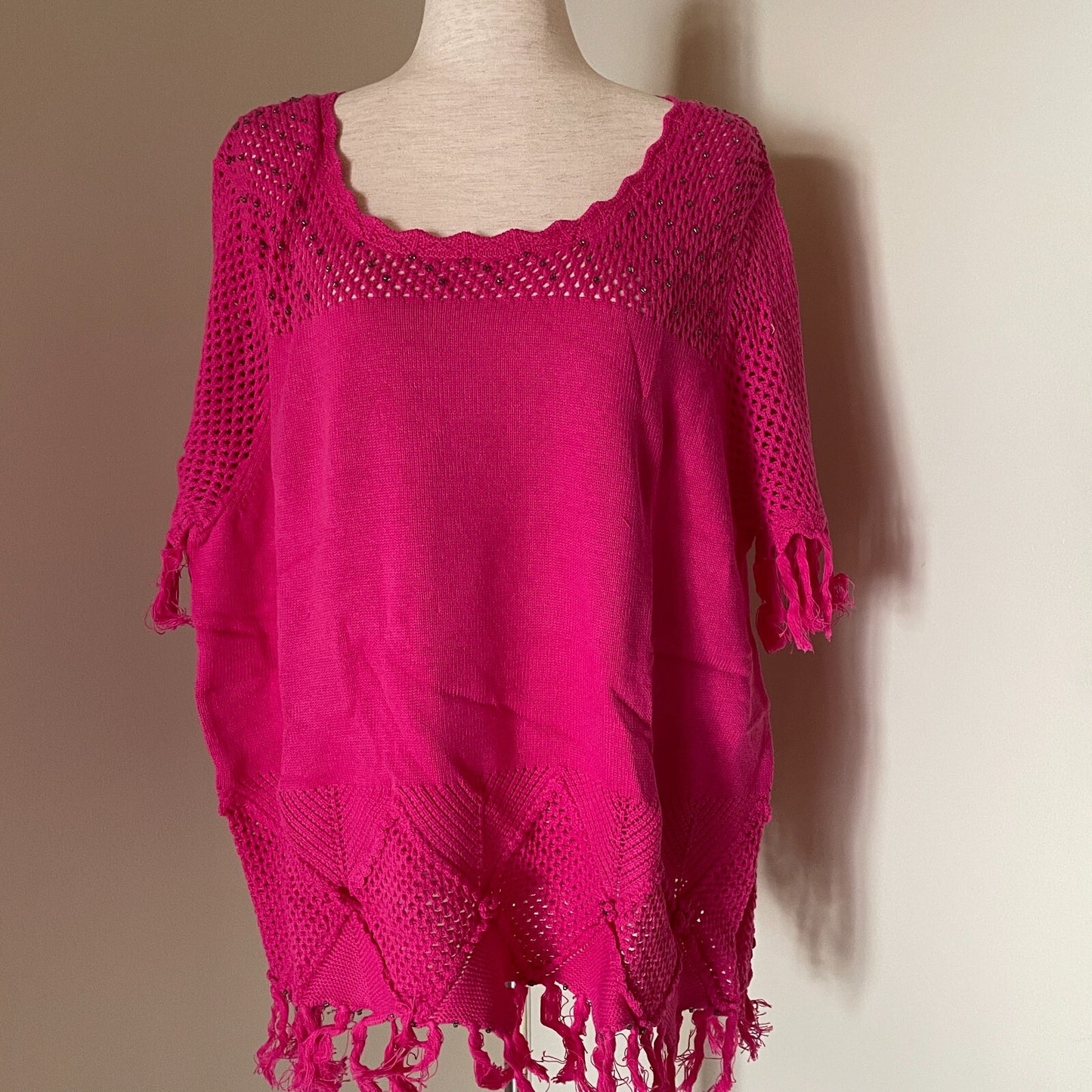 ANTTHONY MARK HANKINS ORIGINAL New % Cotton Crochet Fuchsia Sweater, Size 3X0
