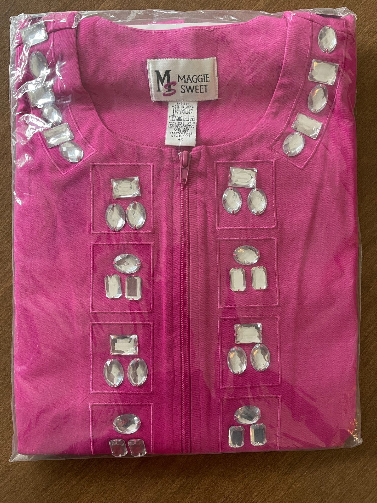 MAGGIE SWEET New Women's Pink Cotton Jacket with Jewels, Size 4X11