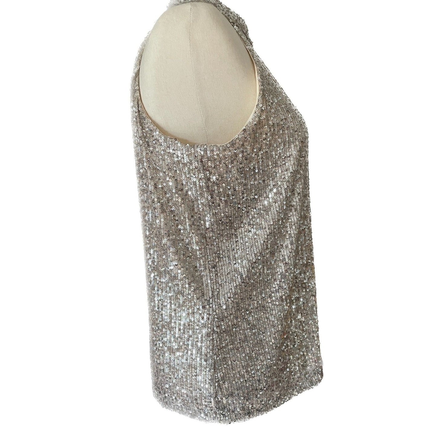 CABLE & GAUGE New Cream Sequin Sleeveless Turtleneck Halter Top, Size Small1