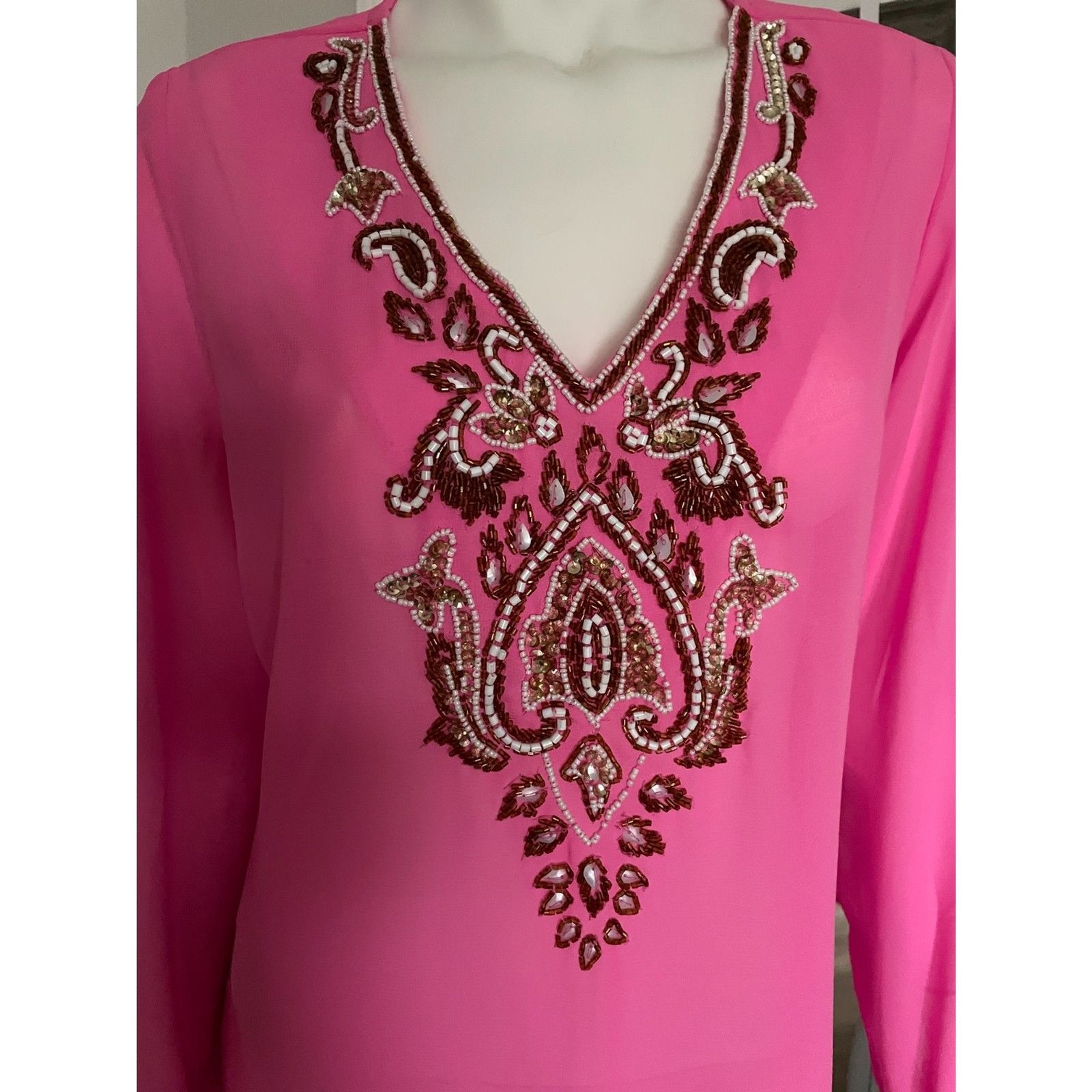 MIX NOUVEAU Pink Beaded Sheer Cover-Up, Size Small6