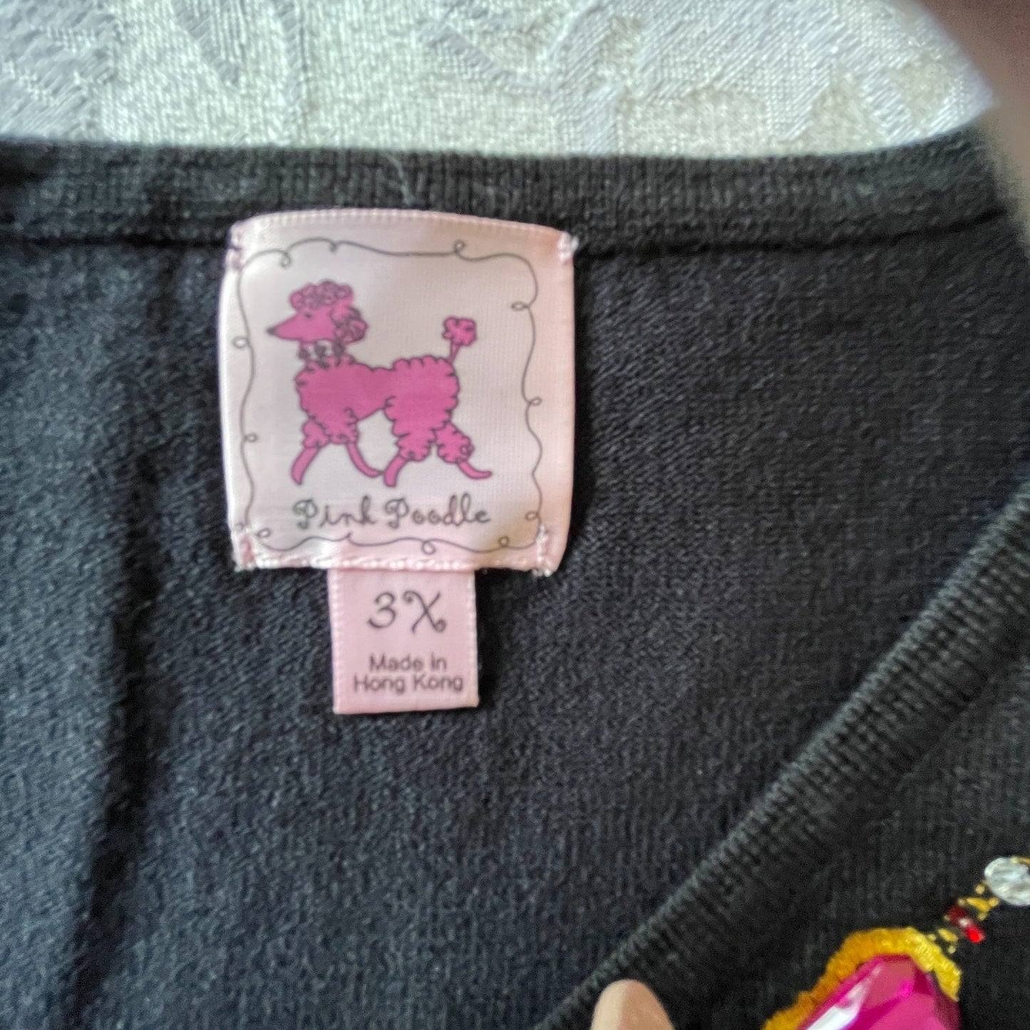 PINK POODLE New Black Sweater with Jeweled V-Neck Sweater, Size 3X3