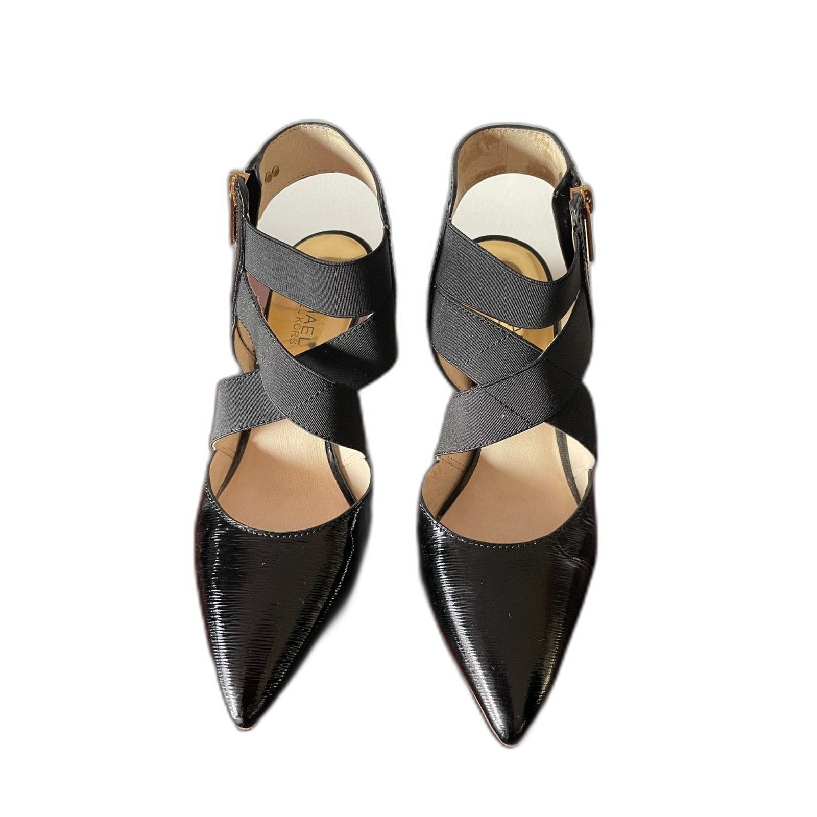 MICHAEL KORS Black Patent Leather Meadow Strappy Pointed-Toe Pump 3" Heels5