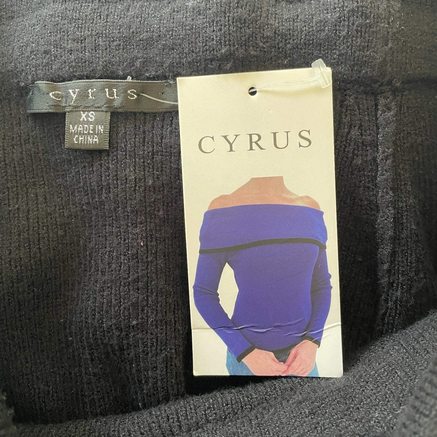 CYRUS New Off the Shoulder Black with White Trim Sweater, Size XS6