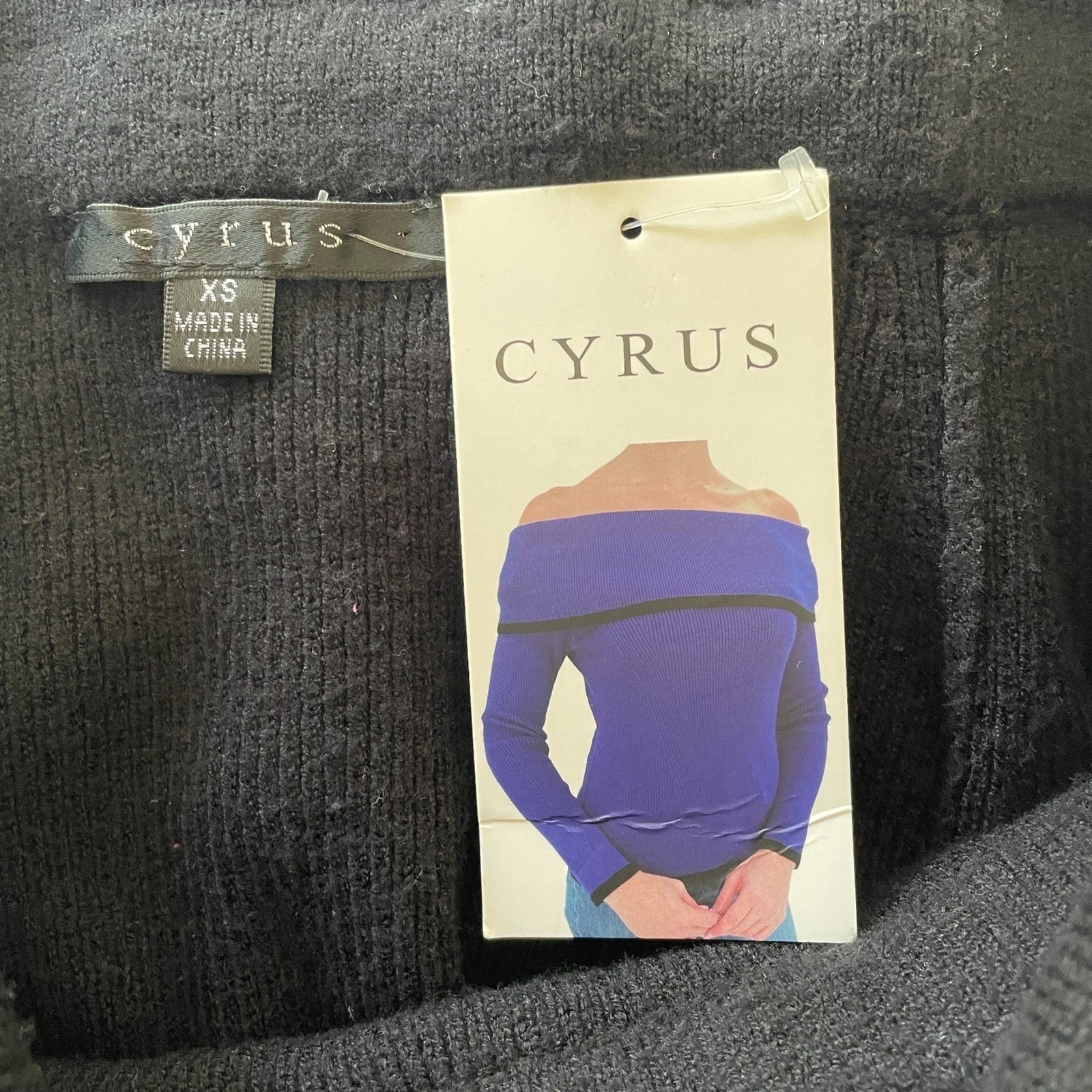 CYRUS New Off the Shoulder Black with White Trim Sweater, Size XS6