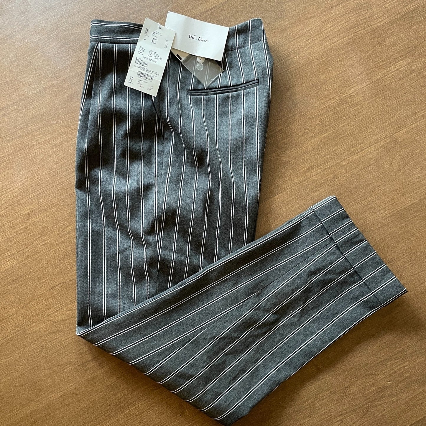 MILA OWEN New Women's Gray High Line Fabric Pinstripe Pleated Pants, Size 07