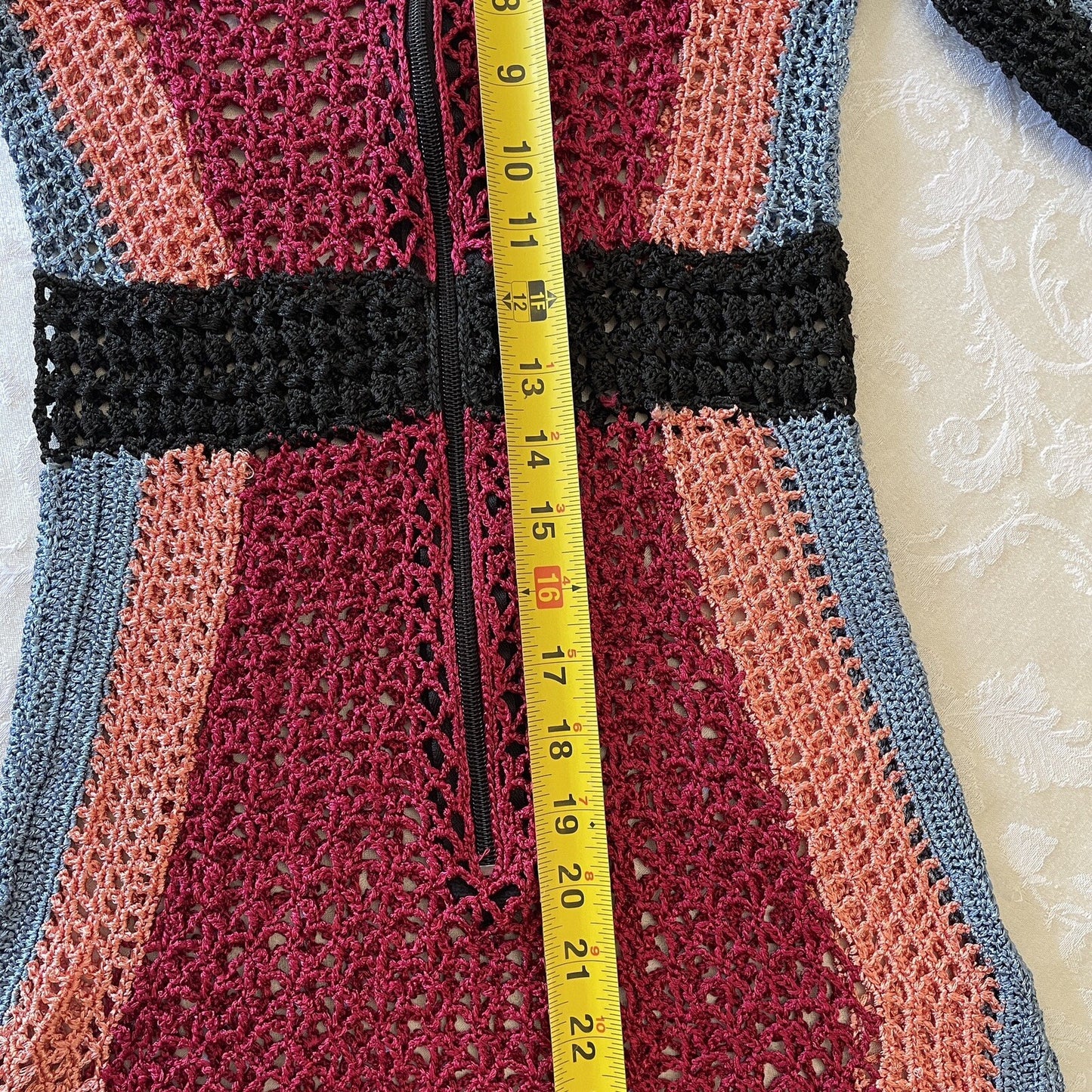 BEBE Colorful Crochet Knit Long Sleeve Mini Dress, Size XS14