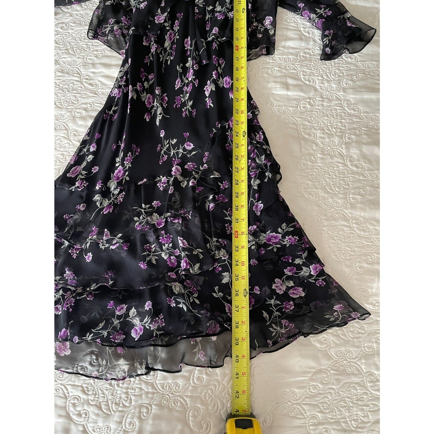 ROBBIE BEE NWOT Black & Purple Floral 100% Silk Slip Dress w/Sequin Top, Size 4P9