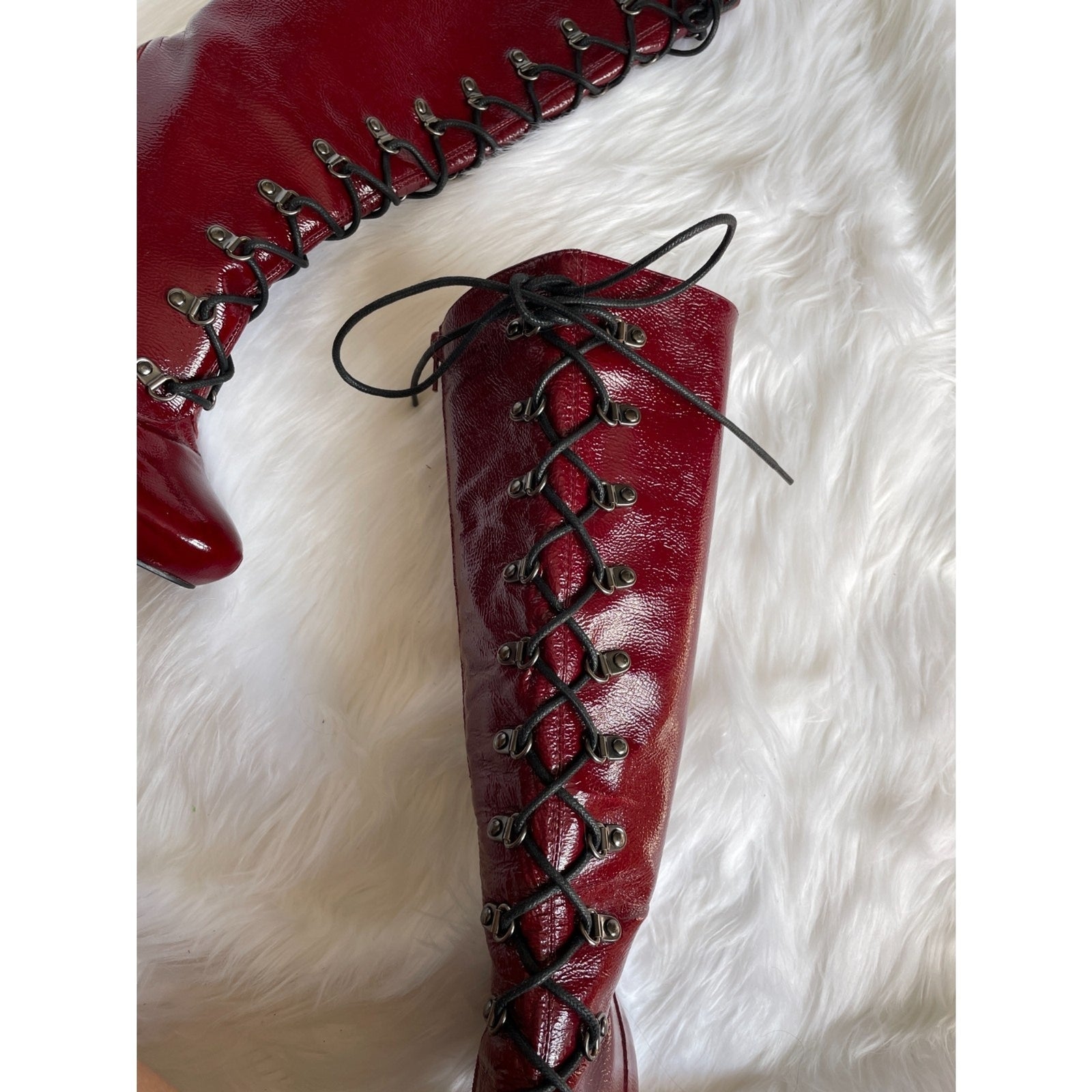 WILD PAIR Red Patent Leather Corset 4.5 inch Stiletto Boots, Size 610