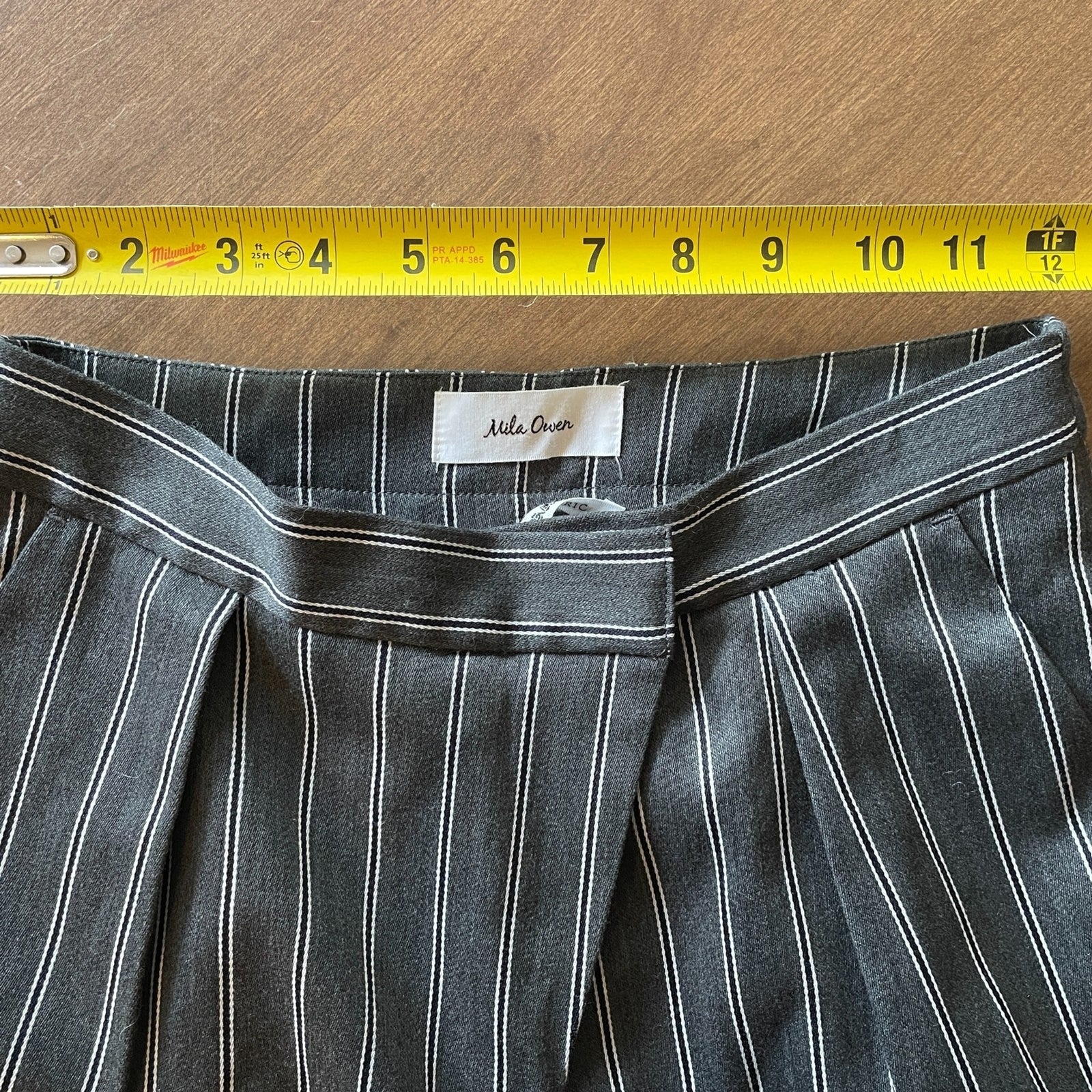 MILA OWEN New Women's Gray High Line Fabric Pinstripe Pleated Pants, Size 010