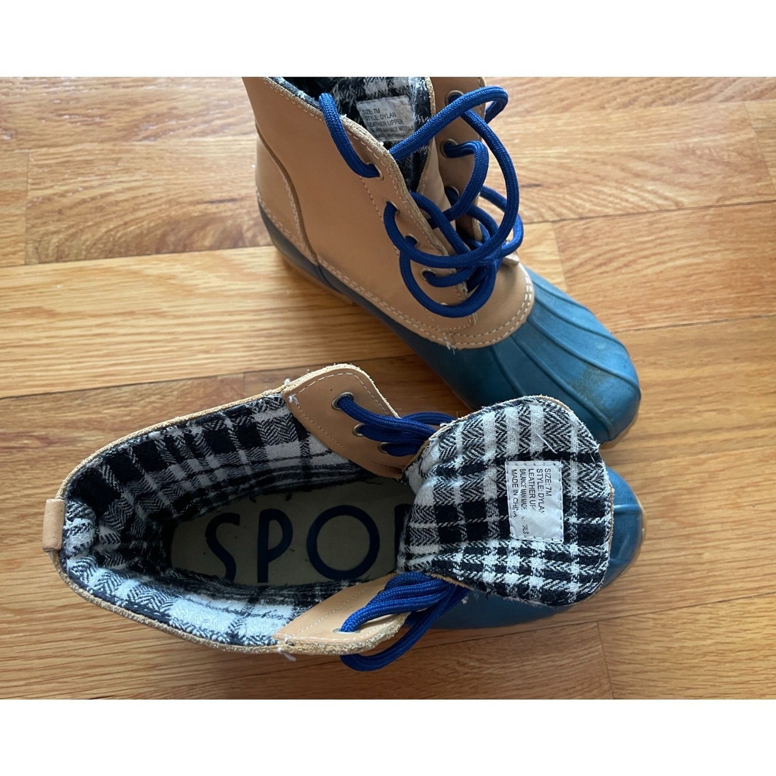 SPORTO Lace Up Blue & Tan Leather Boots, Size 74