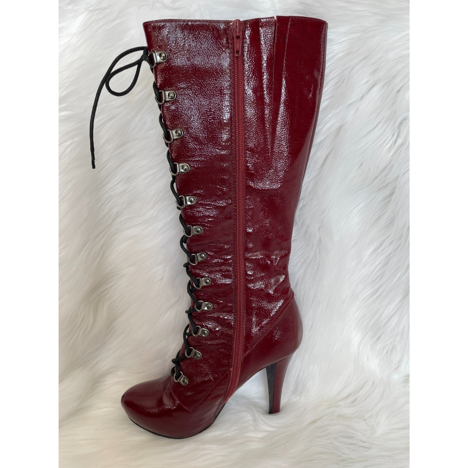 WILD PAIR Red Patent Leather Corset 4.5 inch Stiletto Boots, Size 67