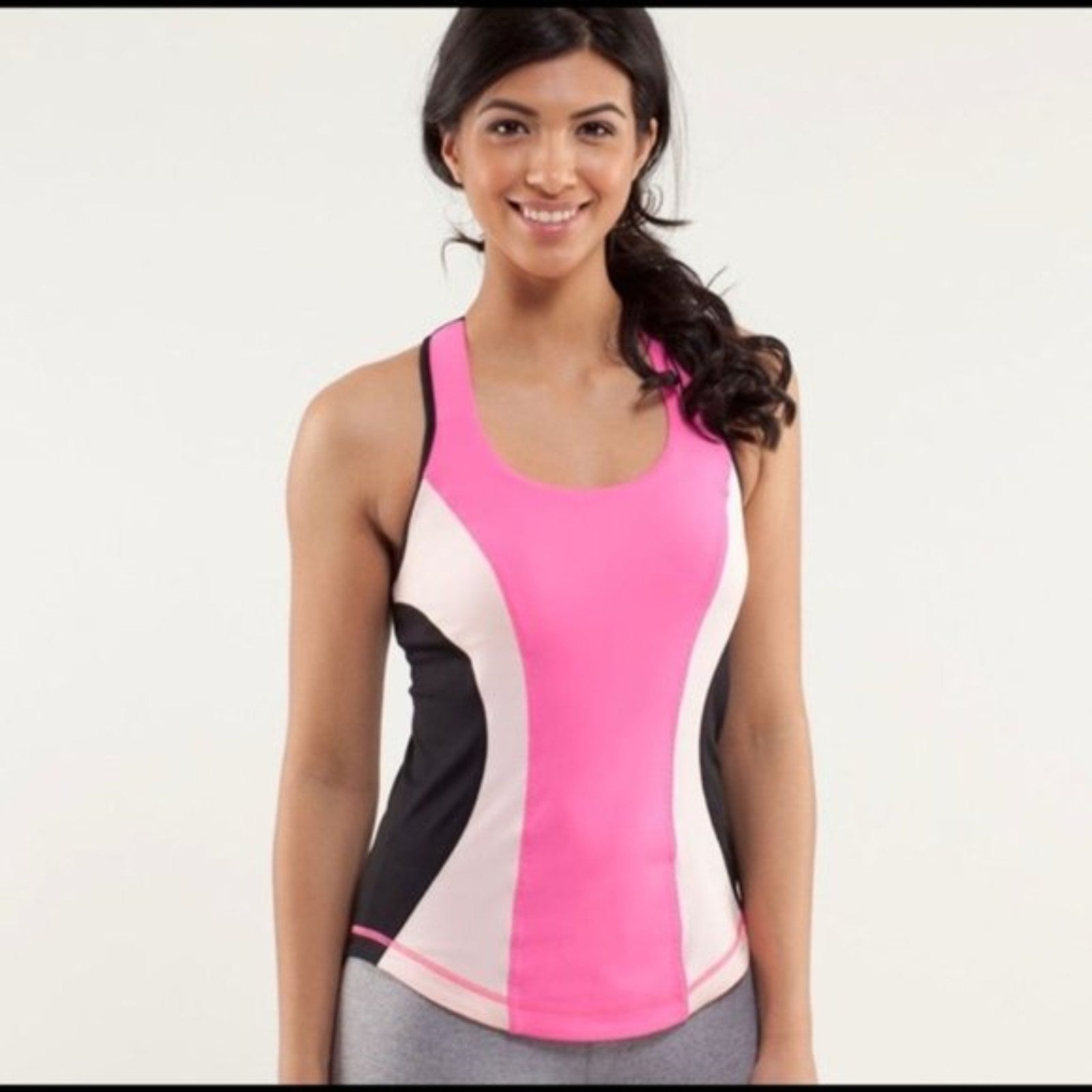 LULULEMON Cardio Kick Tank Pink, Black, White Top with Running Racerback, Size 21
