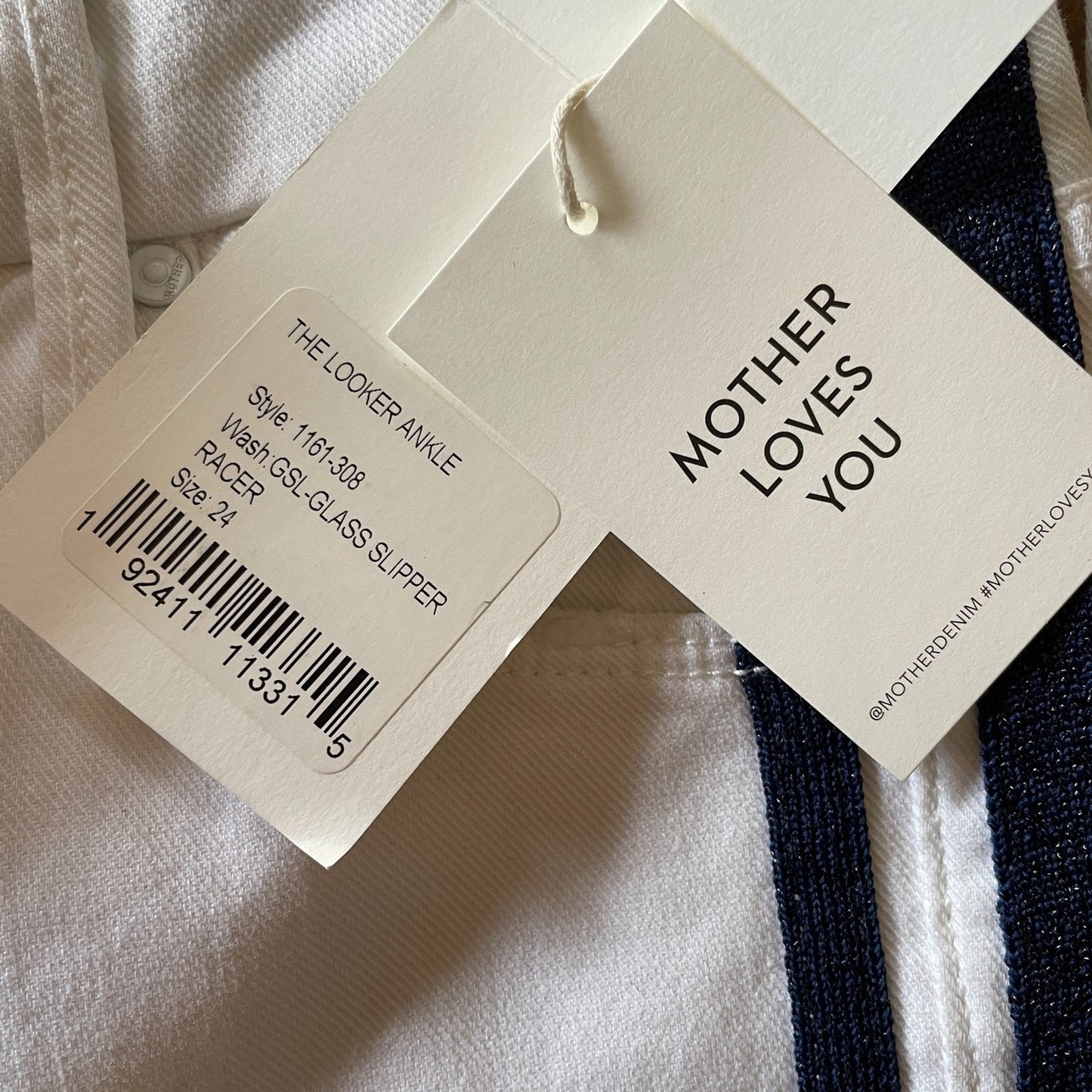 MOTHER New The Looker Ankle Glass Slipper Racer White and Navy Jeans, Size 2411