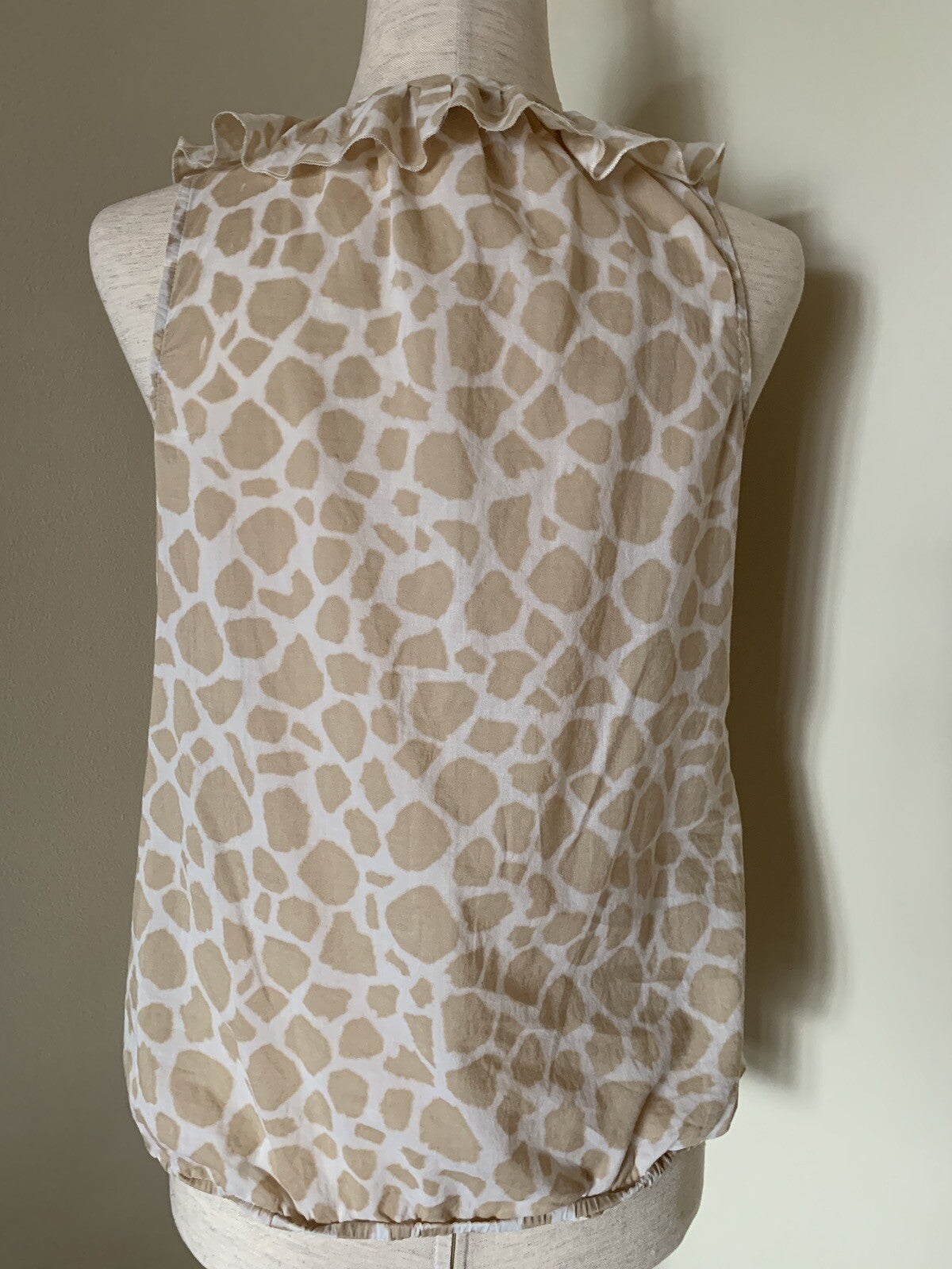 LOFT 100% Cotton Tank, Tan & White Animal Print with Ruffles2