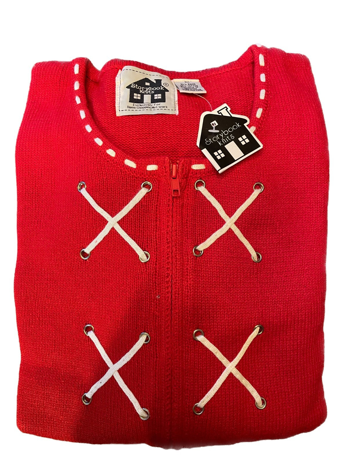 STORYBOOK KNITS NEW Nantucket Shore Red White Cardigan Cotton Sweater, Size 3X1