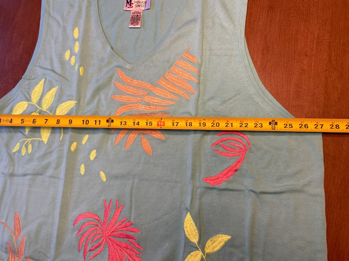 MAGGIE SWEET New 100% Cotton Embroidered Green Palm Trees Knit Tank, Size 4X8