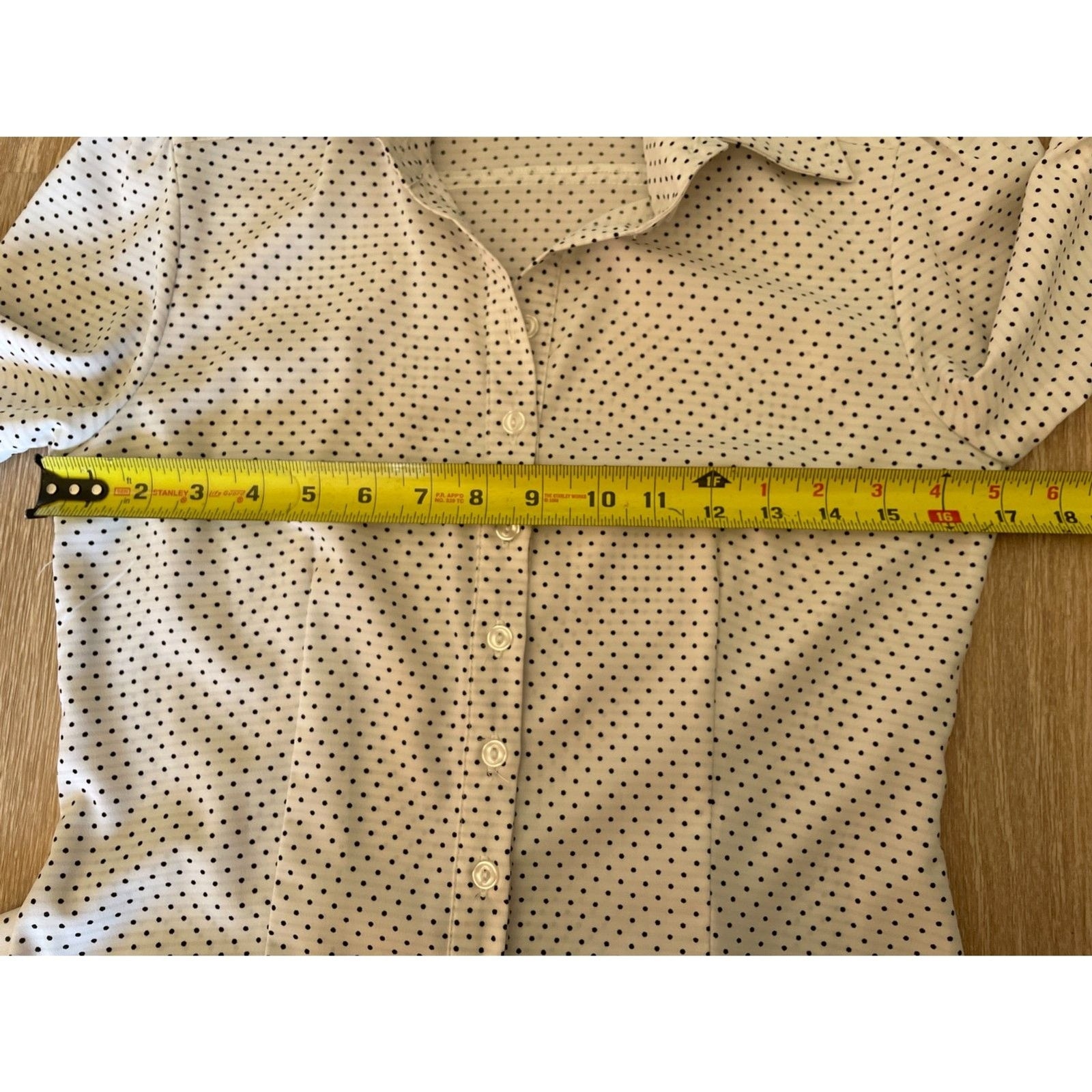 NINETY NWOT White & Black Polka Dot 3/4 Cinched Sleeve, Button Down, Size Small8