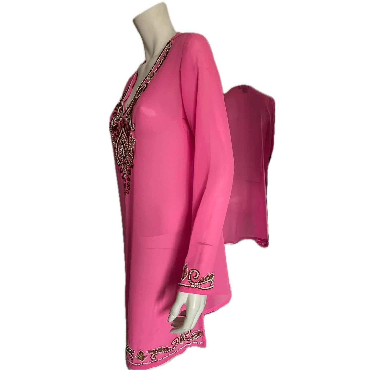 MIX NOUVEAU Pink Beaded Sheer Cover-Up, Size Small4