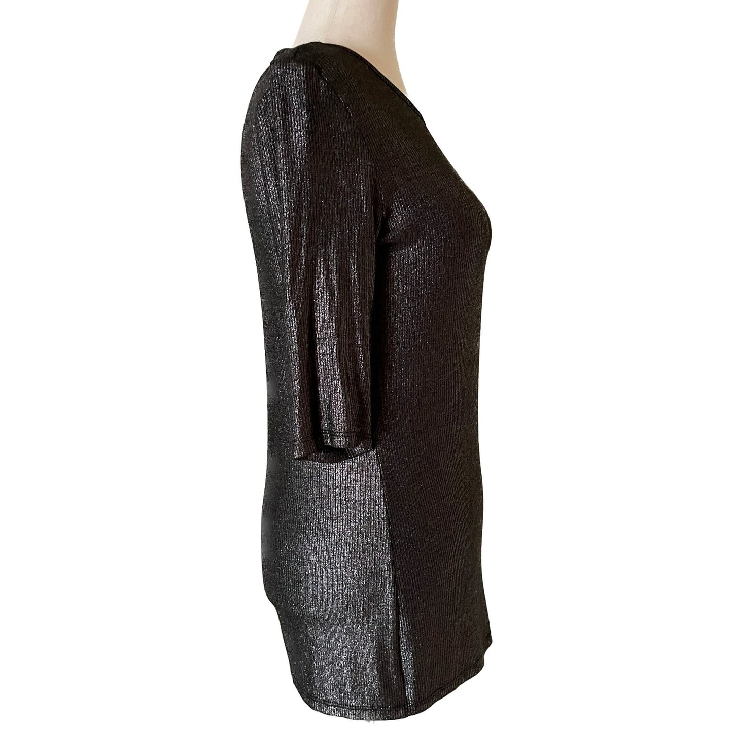 LOLA & SOPHIE New Gunmetal Metallic Pullover Sweater, 3/4 Sleeves, Size S1