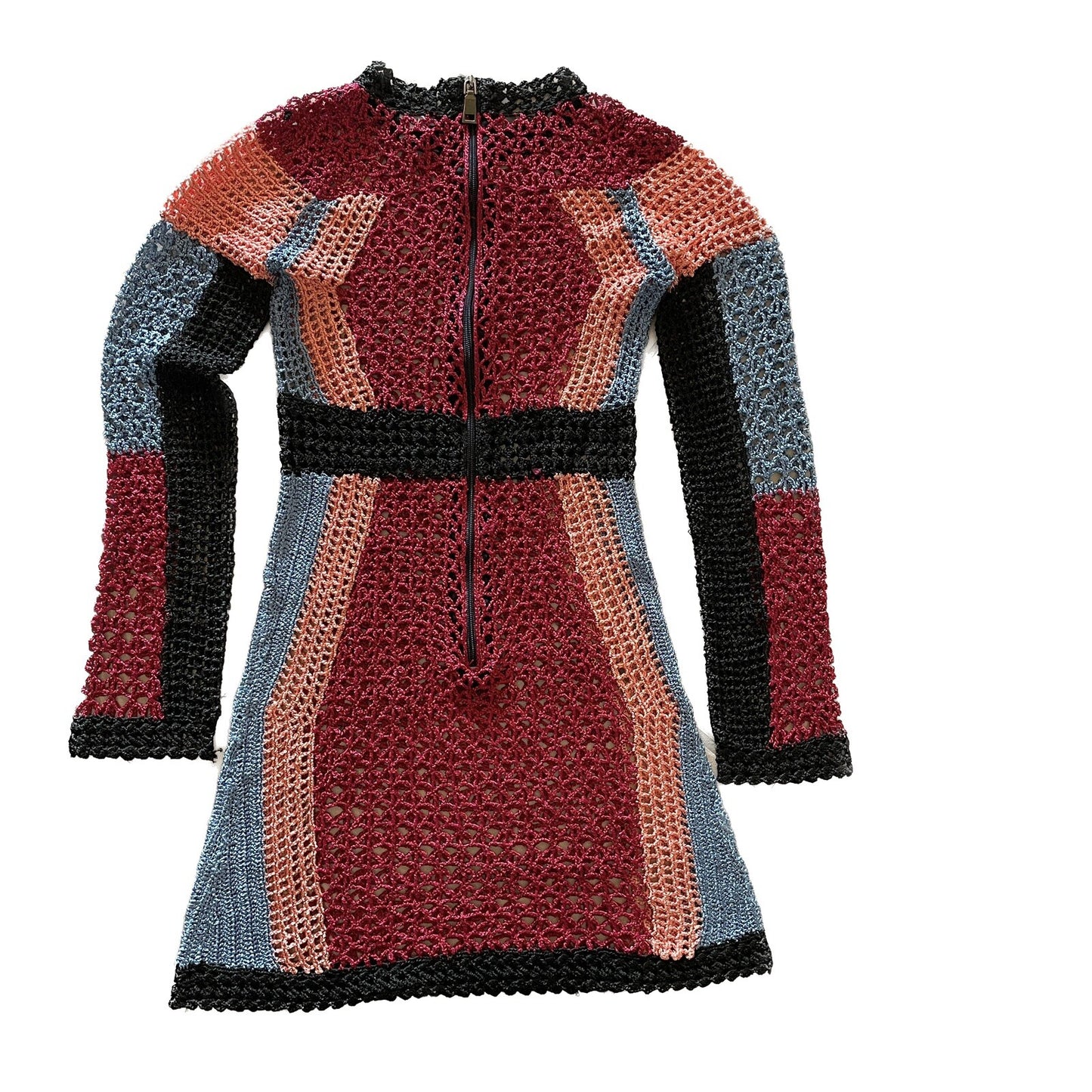 BEBE Colorful Crochet Knit Long Sleeve Mini Dress, Size XS4